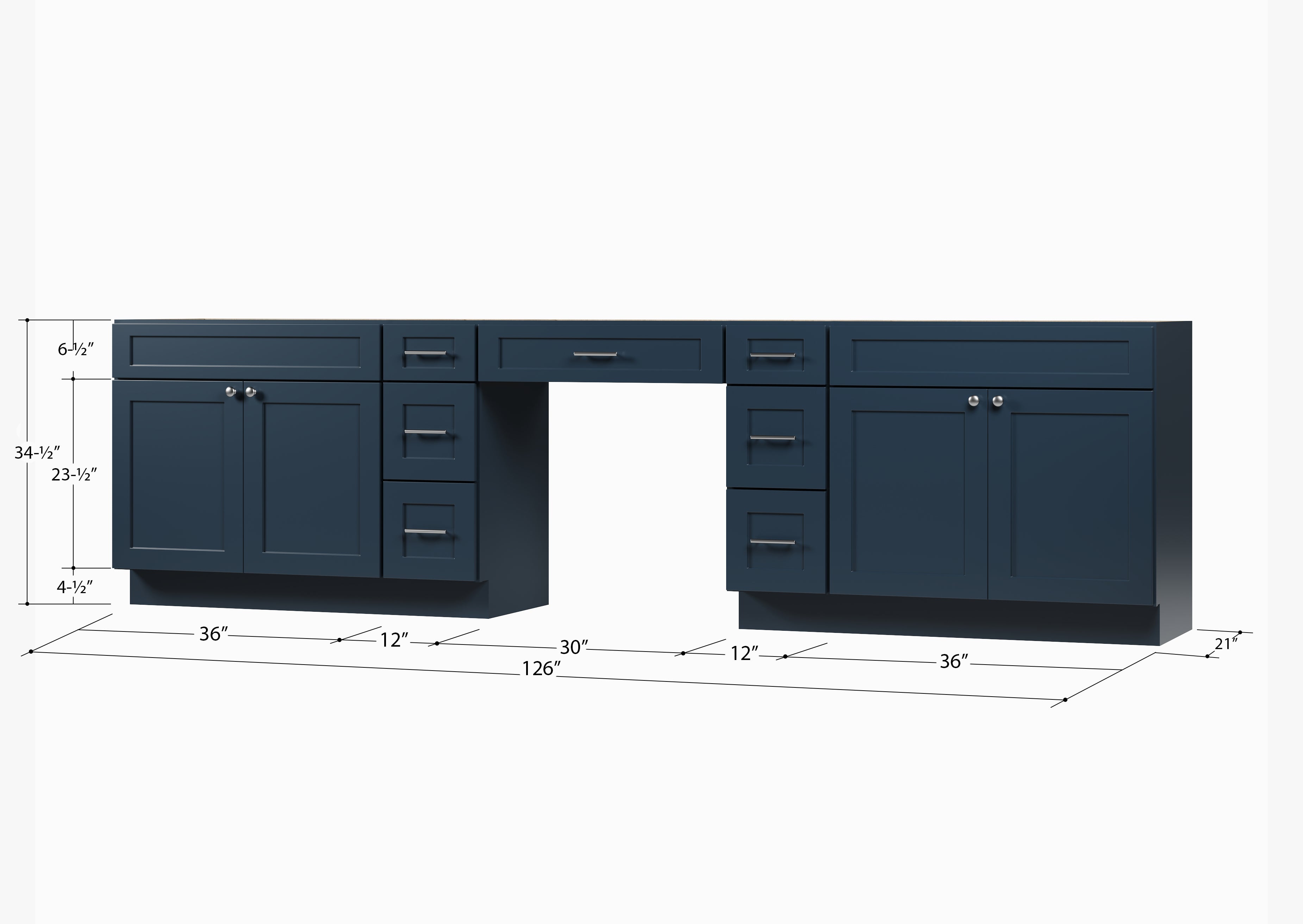 126 Double Bathroom Vanity Base Only With 7 Drawers