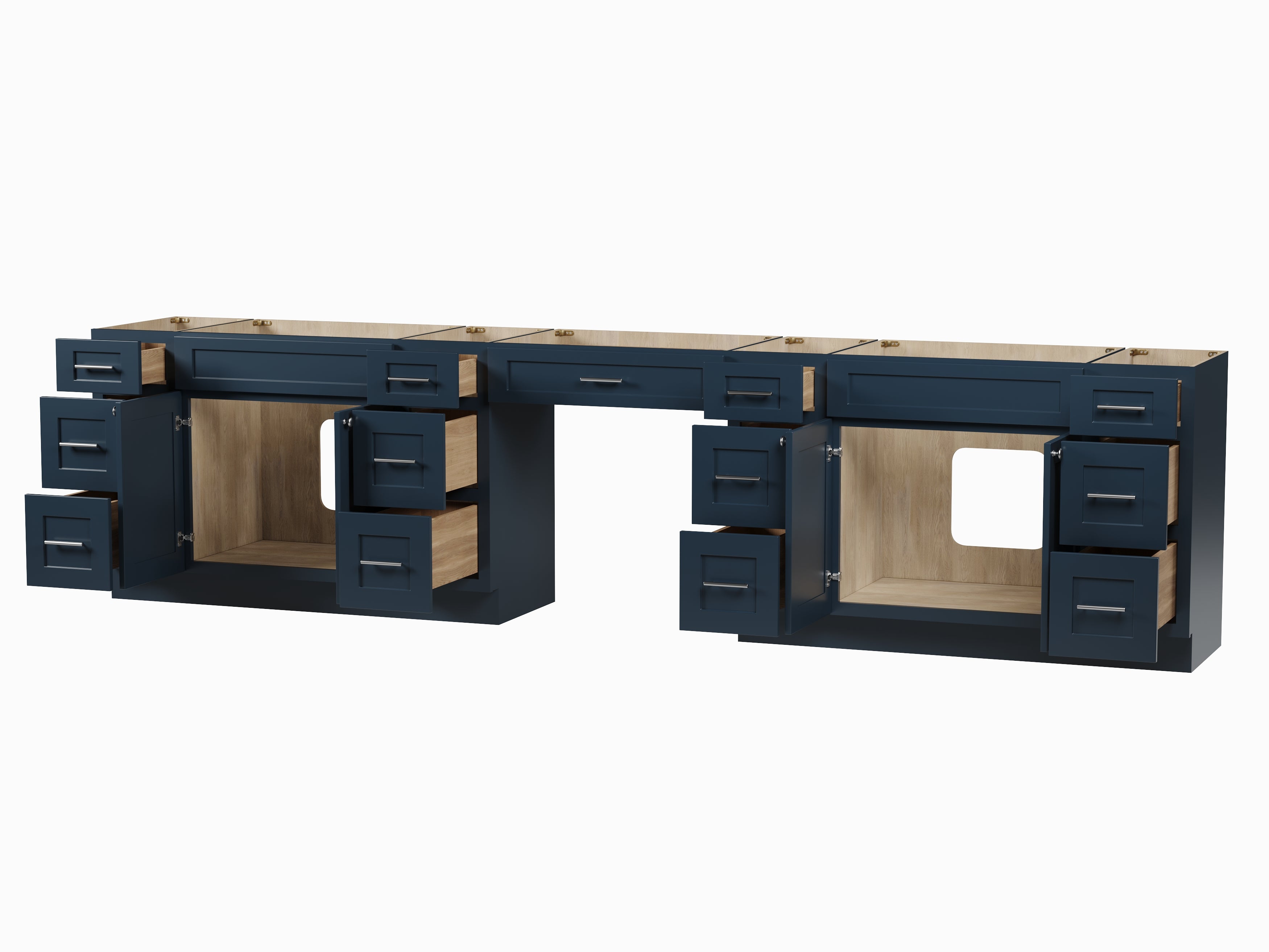 138'' Double Bathroom Vanity Base Only With 13 Drawers
