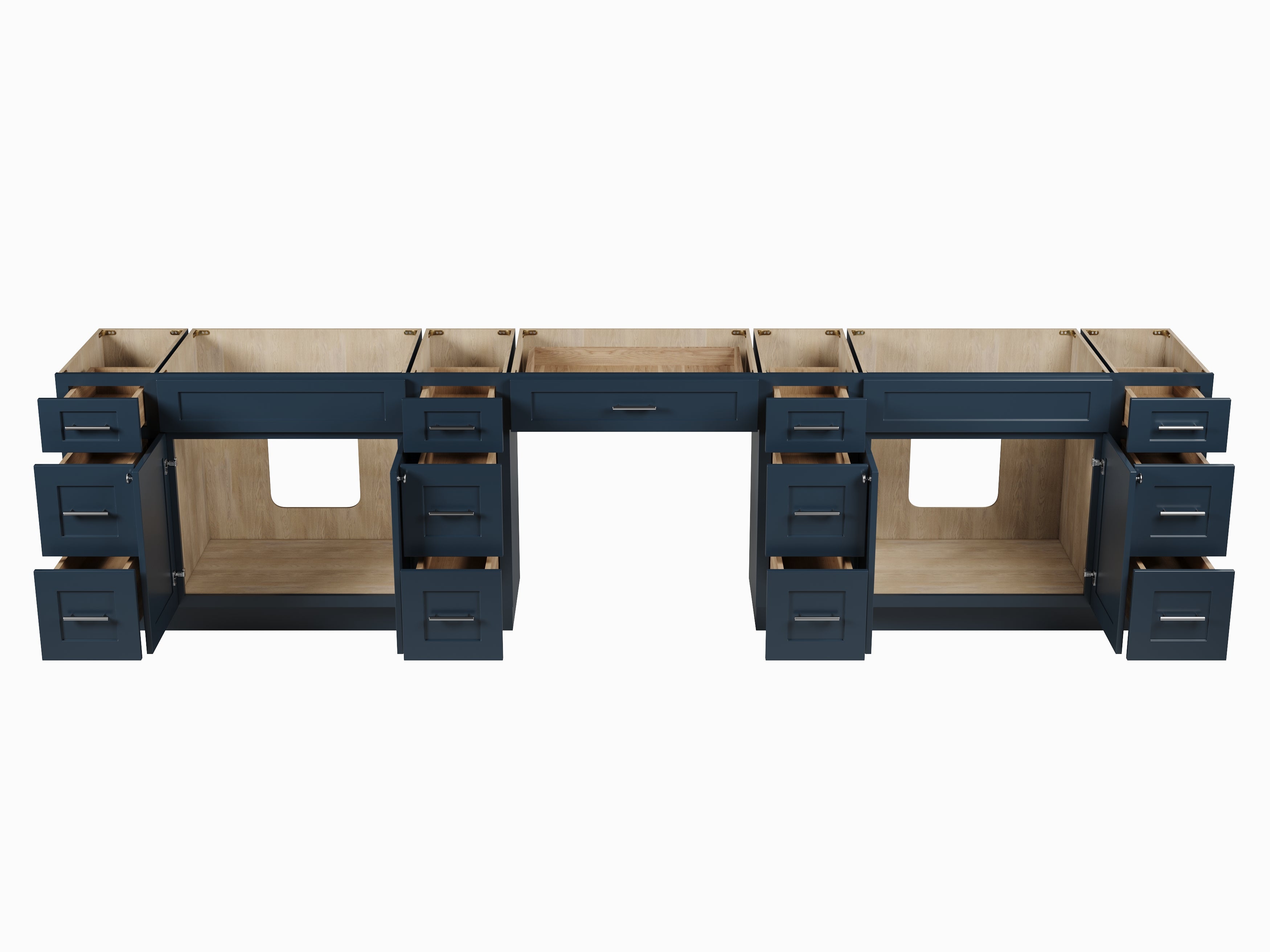 138'' Double Bathroom Vanity Base Only With 13 Drawers