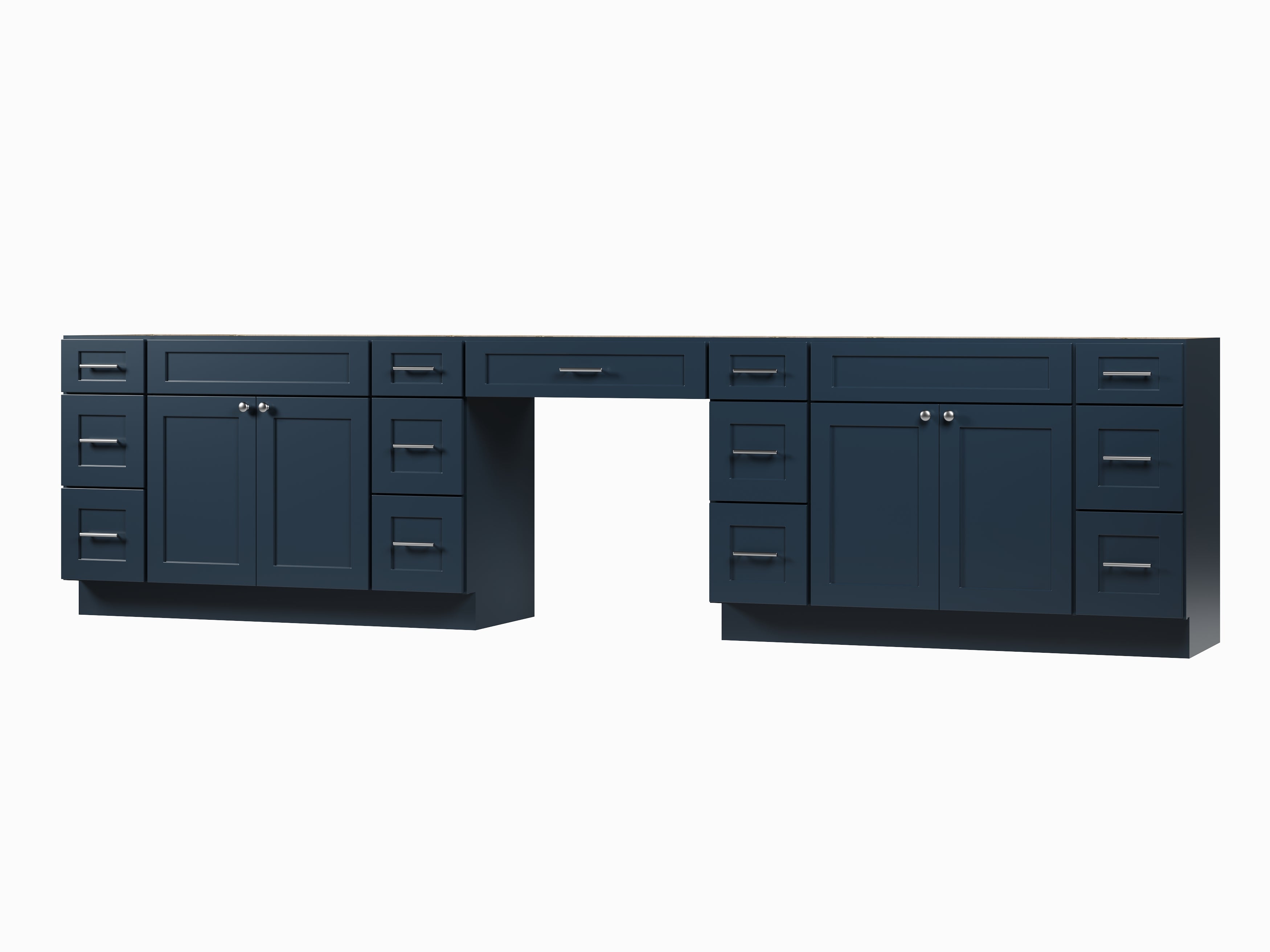 138'' Double Bathroom Vanity Base Only With 13 Drawers