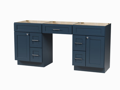 [color:Blue] 72'' Double Bathroom Vanity, Base Only With 5 Drawers - Blue finish view