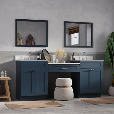[color:Blue] 78" Double Bathroom Vanity Desk with Quartz Top - Blue finish view