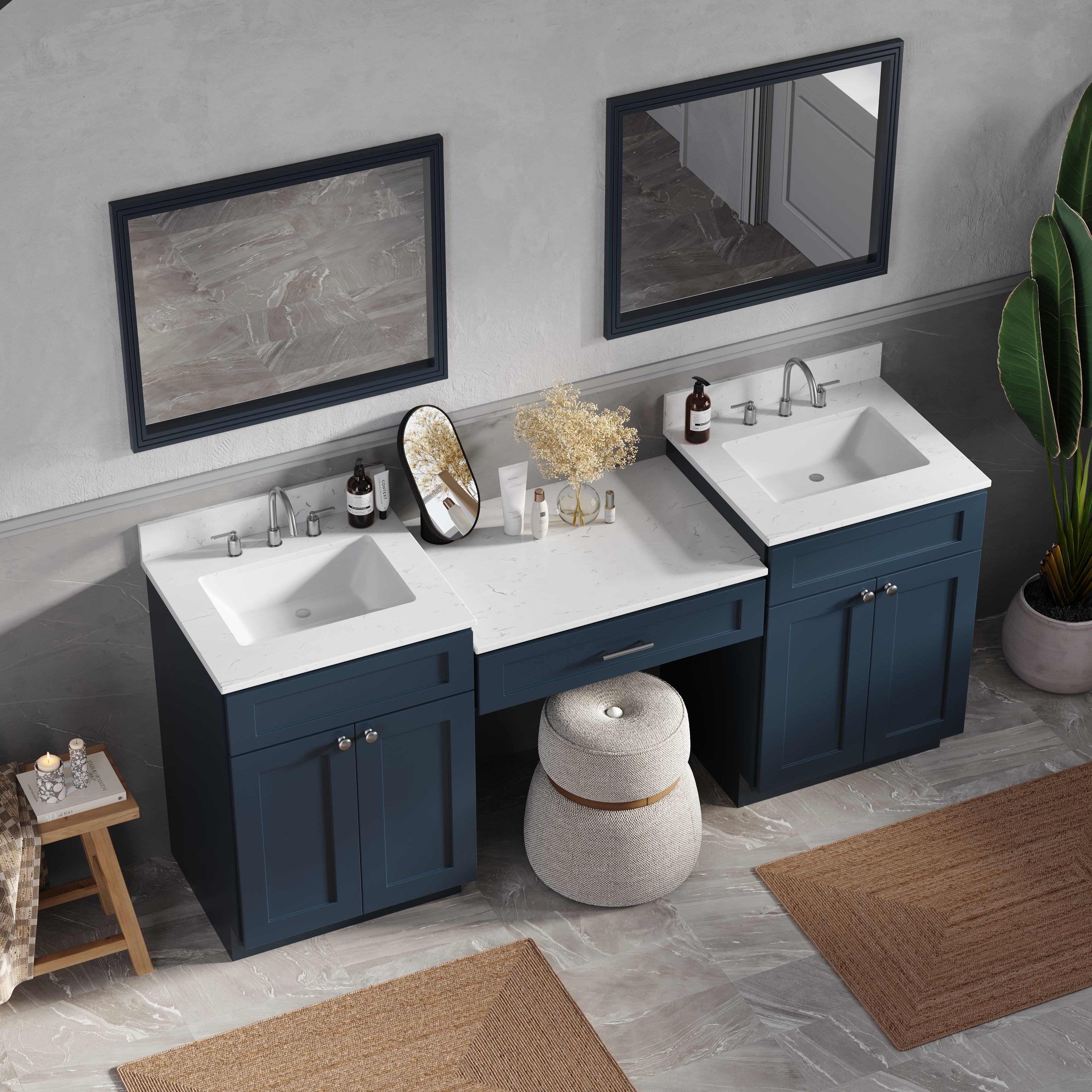 79'' Double Bathroom Vanity Desk with Quartz Top