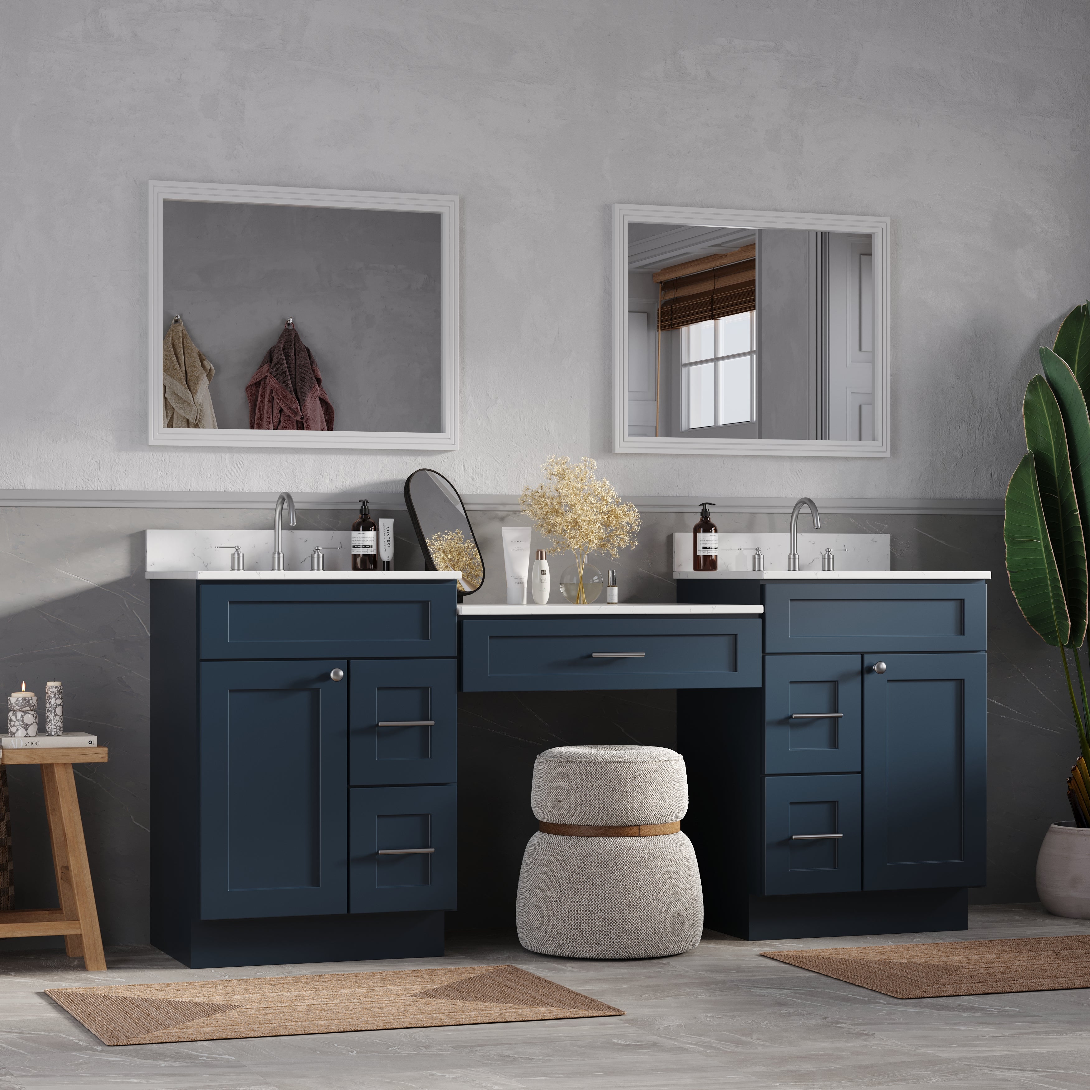78'' Double Bathroom Vanity Desk  With Carrara Quartz Top, 5 Drawers