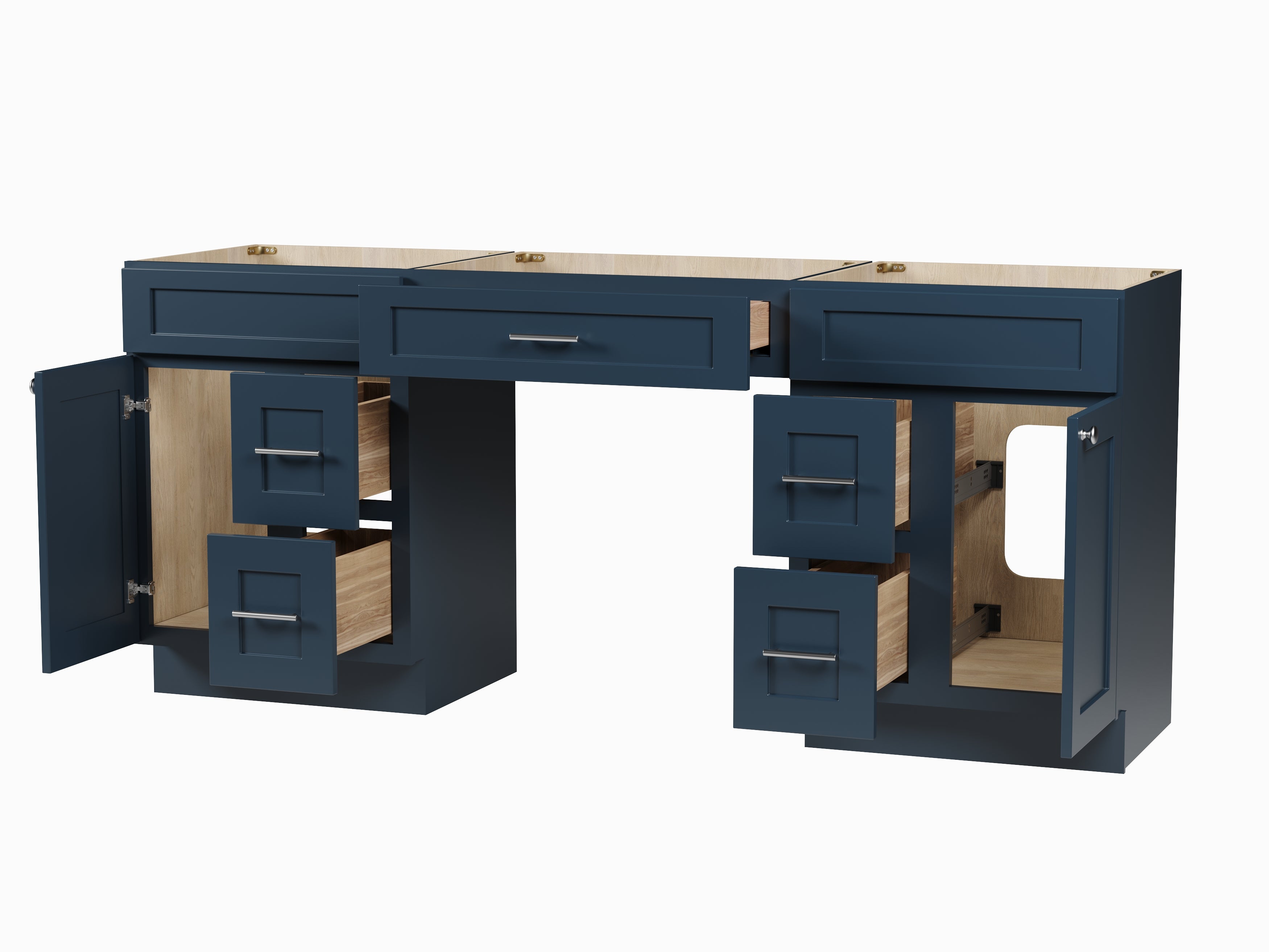 78'' Double Bathroom Vanity Base Only, With 5 Drawers