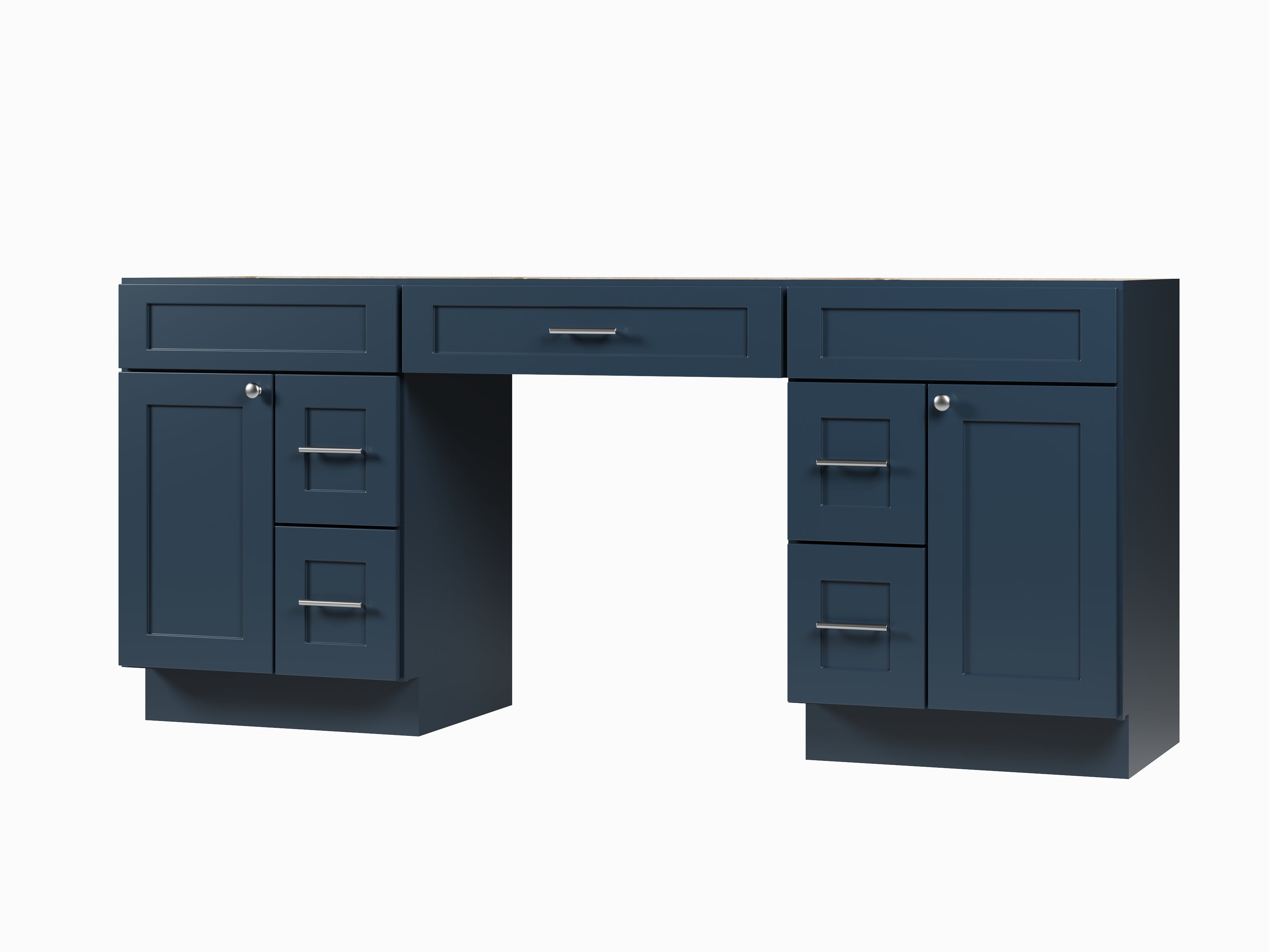 78'' Double Bathroom Vanity Base Only, With 5 Drawers