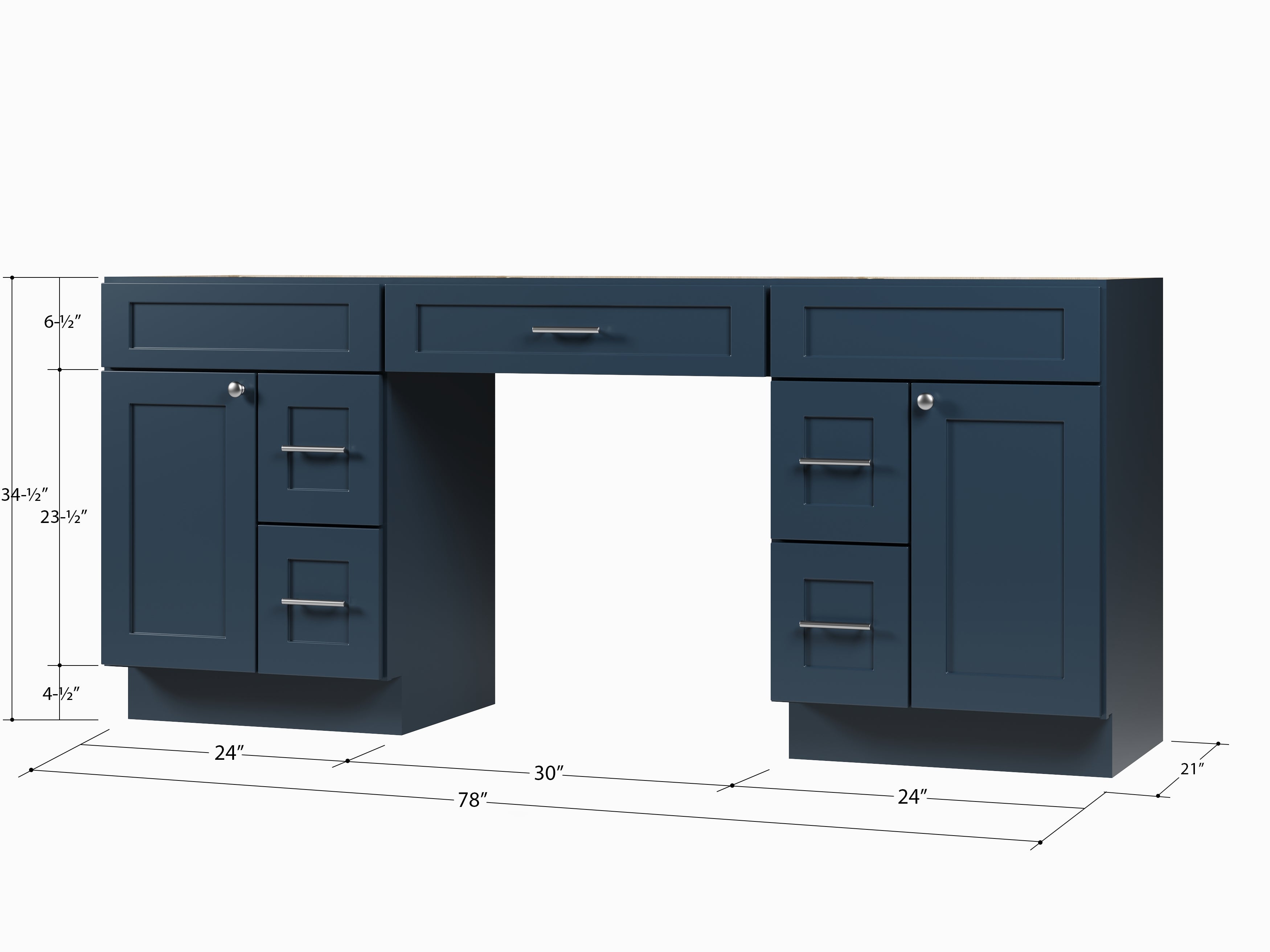 78'' Double Bathroom Vanity Base Only, With 5 Drawers