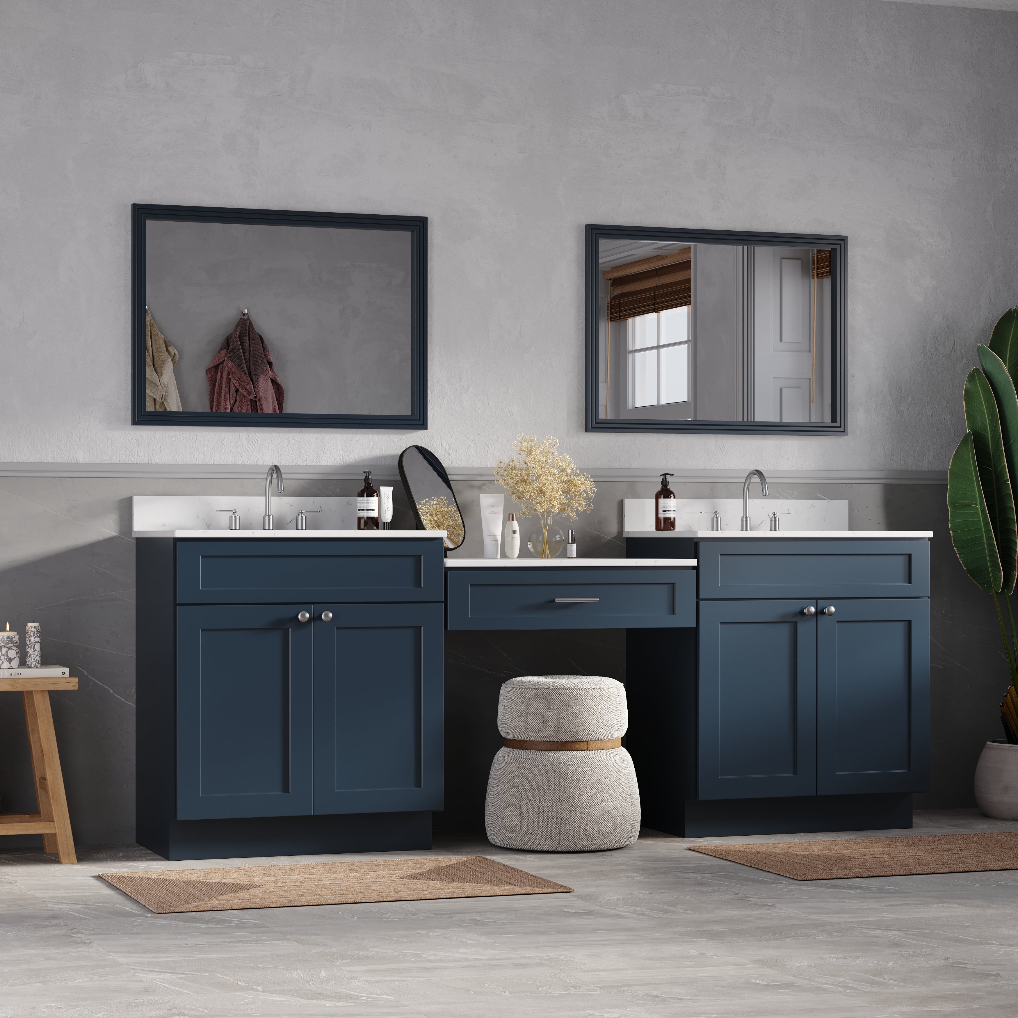 91'' Double Bathroom Vanity Desk  with Quartz Top