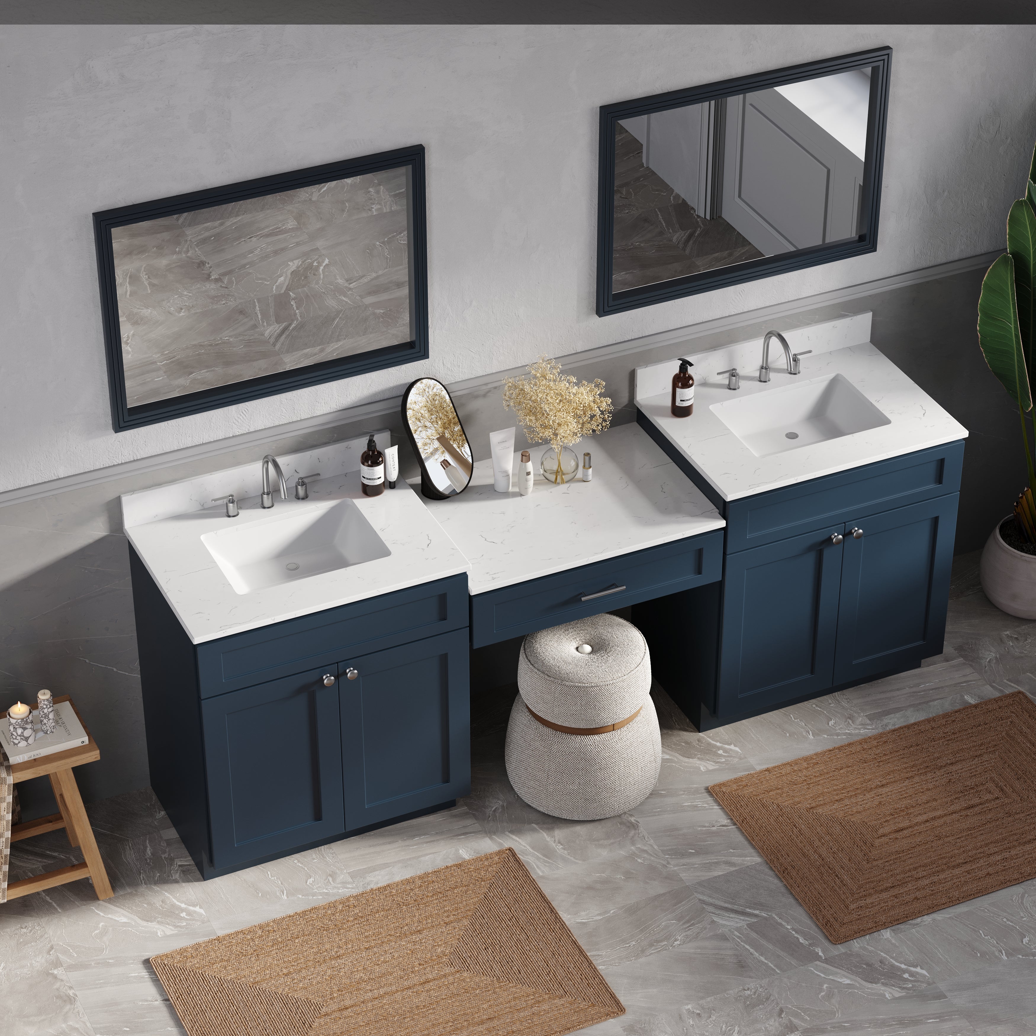 91'' Double Bathroom Vanity Desk  with Quartz Top