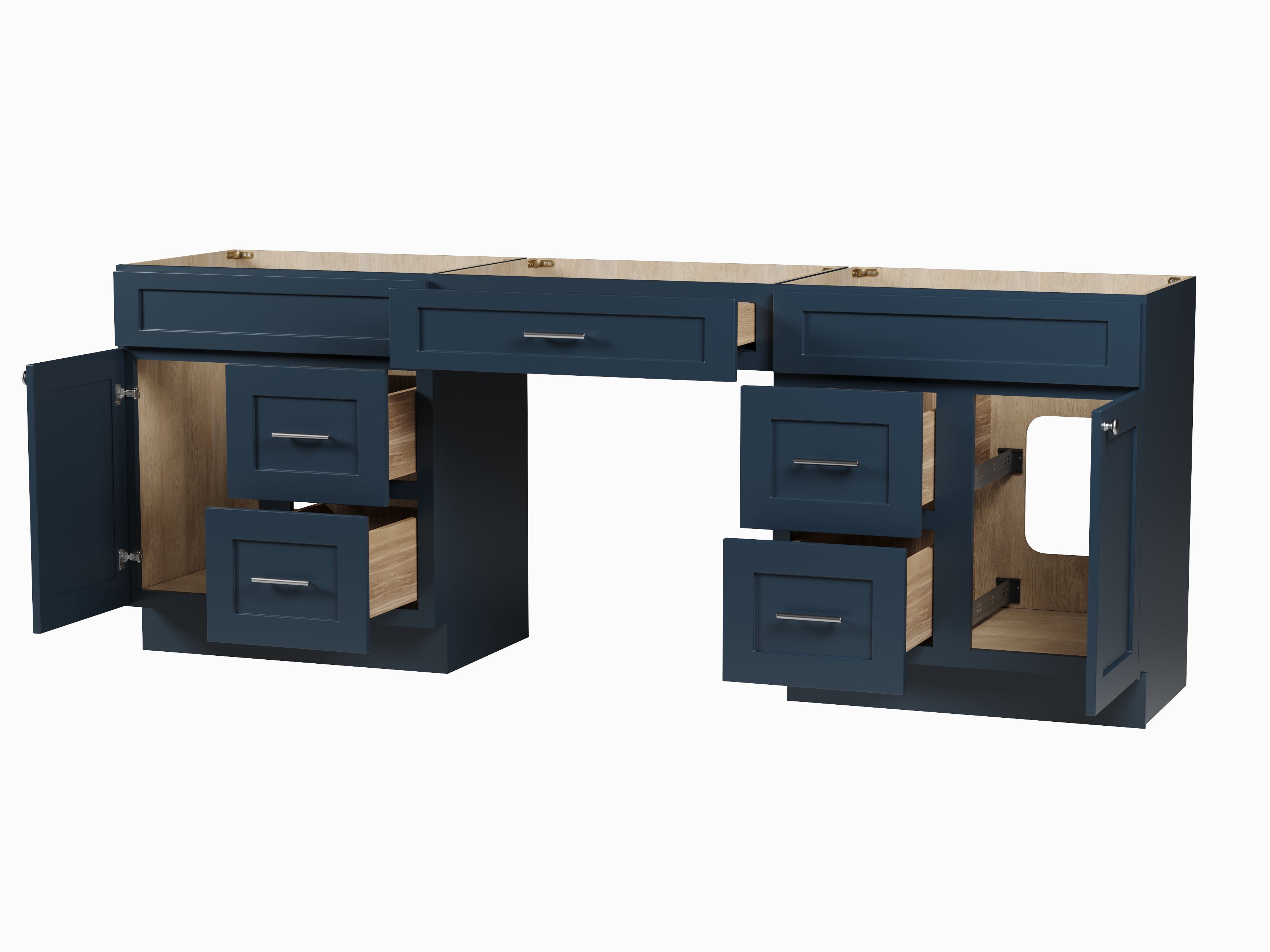 90 Double Bathroom Vanity Base Only With 5 Drawers