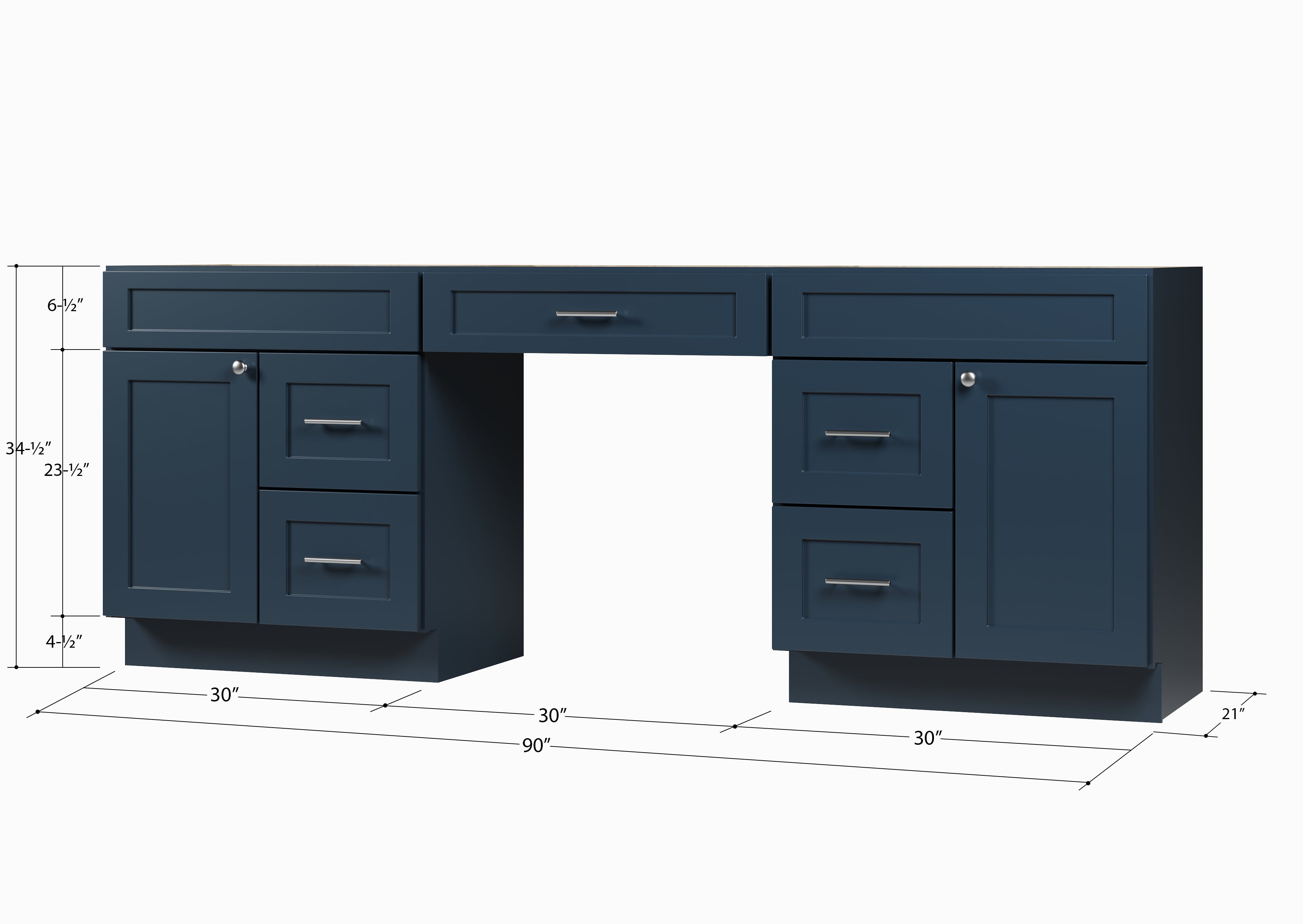 90 Double Bathroom Vanity Base Only With 5 Drawers