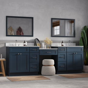96" Double Bathroom Vanity Desk with Quartz Top 7 Drawers
