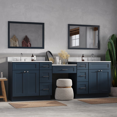 [color:Blue] 96" Double Bathroom Vanity Desk with Quartz Top, 7 Drawers - Blue finish view