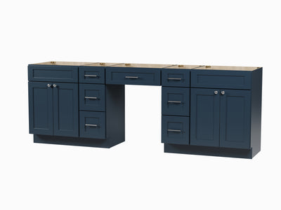 [color:Blue] 96" Double Bathroom Vanity, Base Only With 7 Drawers - Blue finish view