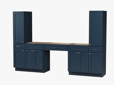[color:Blue] 108'' Vanity With Tall Linen Cabinet, Base Only, Drawer 3 - Blue finish view