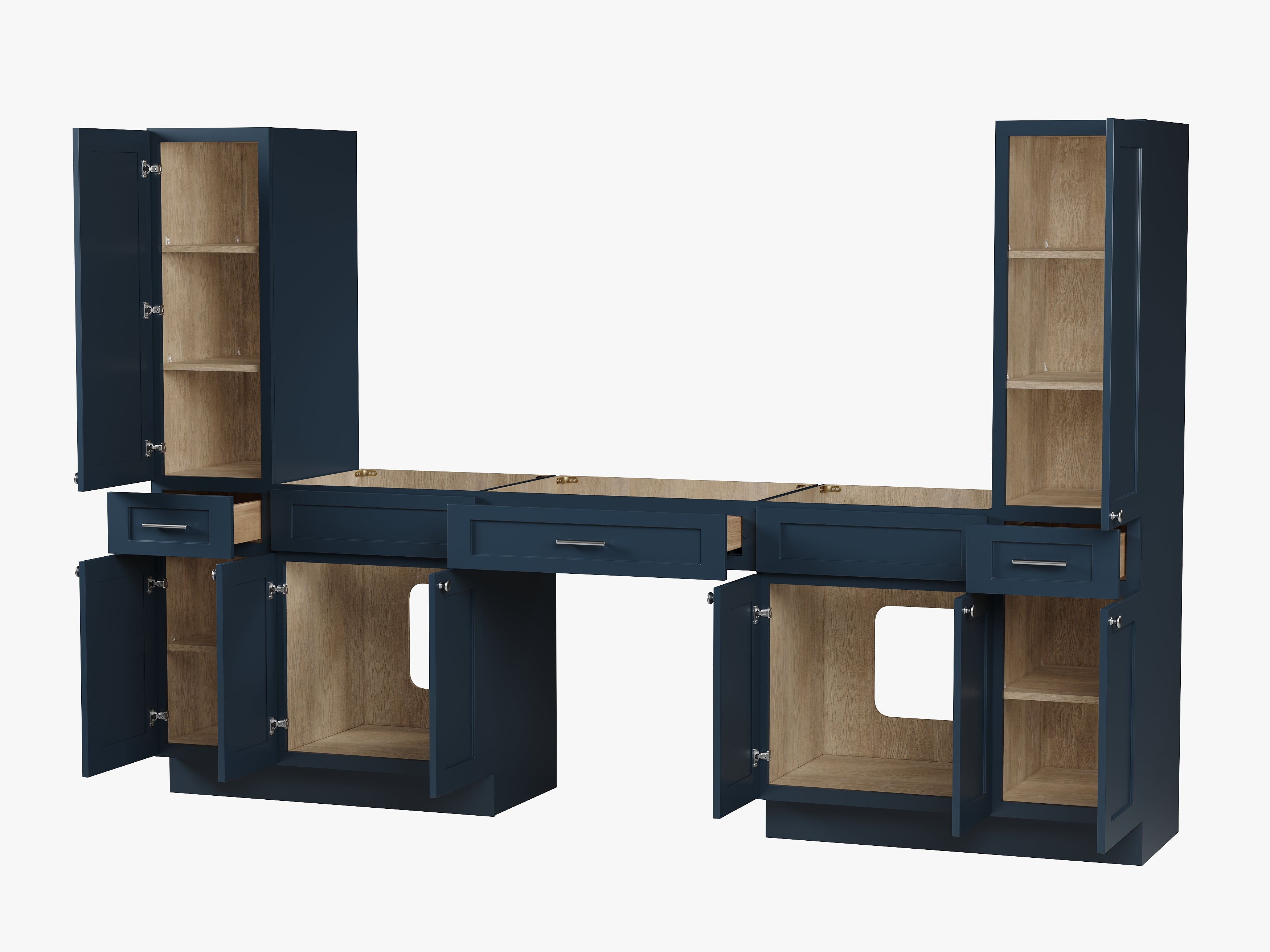 Disar 108'' Double Bathroom Vanity With Tall Linen Cabinet Dovetail Solid Wood Drawer Base Only, Drawer 3