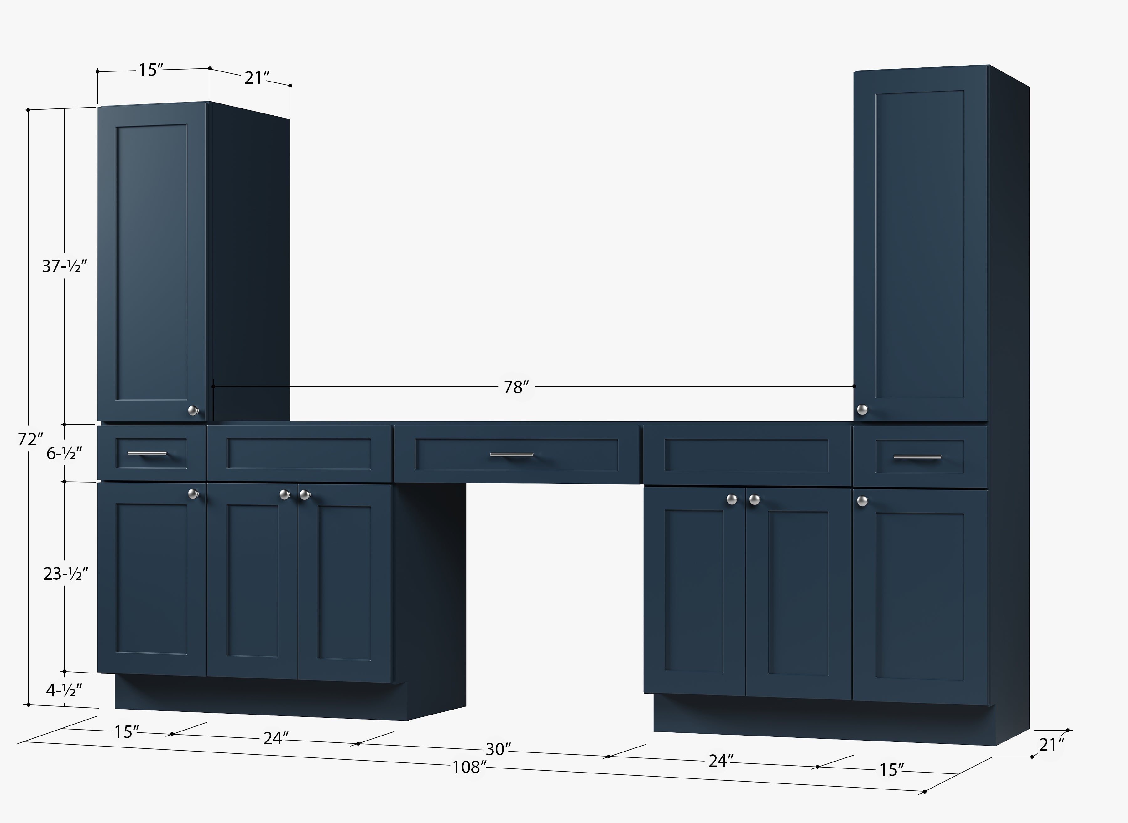 Disar 108'' Double Bathroom Vanity With Tall Linen Cabinet Dovetail Solid Wood Drawer Base Only, Drawer 3