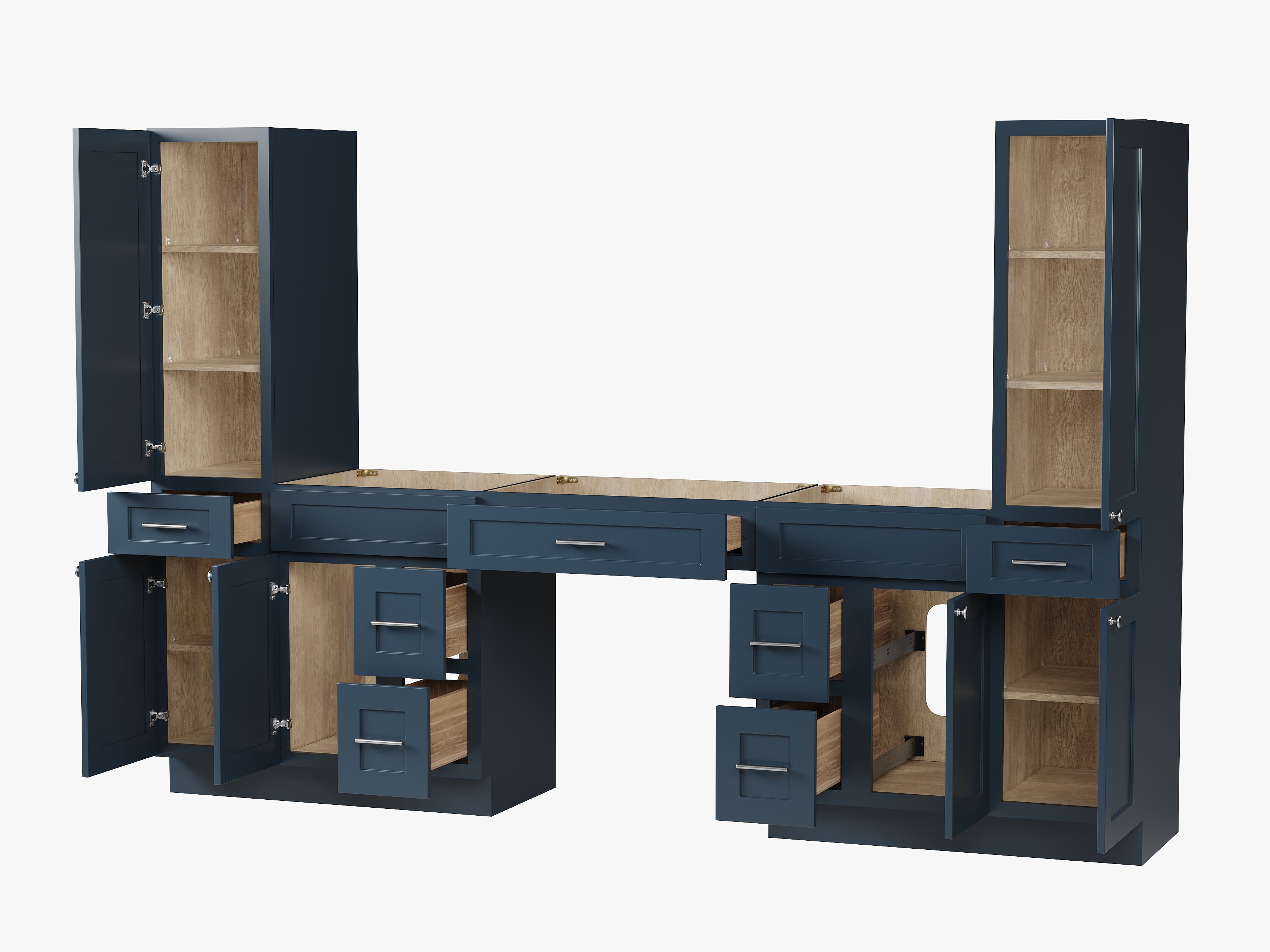 Disar 108'' Double Bathroom Vanity With Tall Linen Cabinet Dovetail Solid Wood Drawer Base Only, Drawer 7