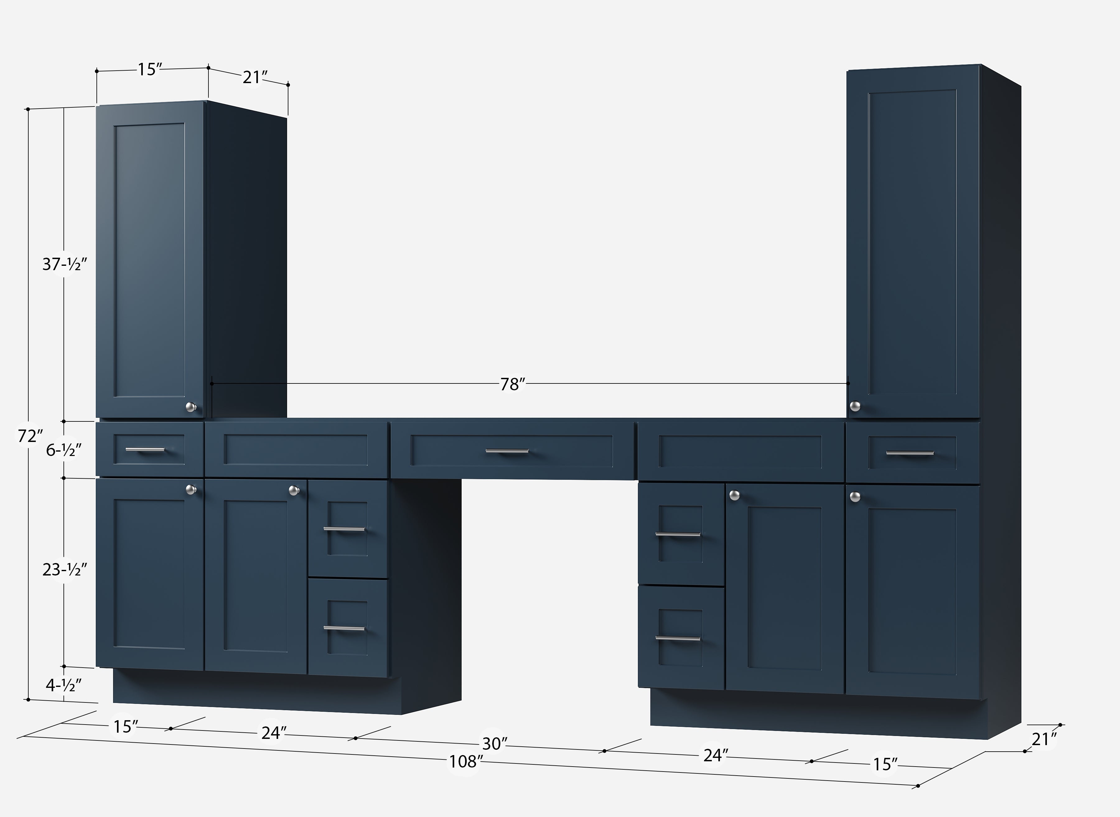 Disar 108'' Double Bathroom Vanity With Tall Linen Cabinet Dovetail Solid Wood Drawer Base Only, Drawer 7