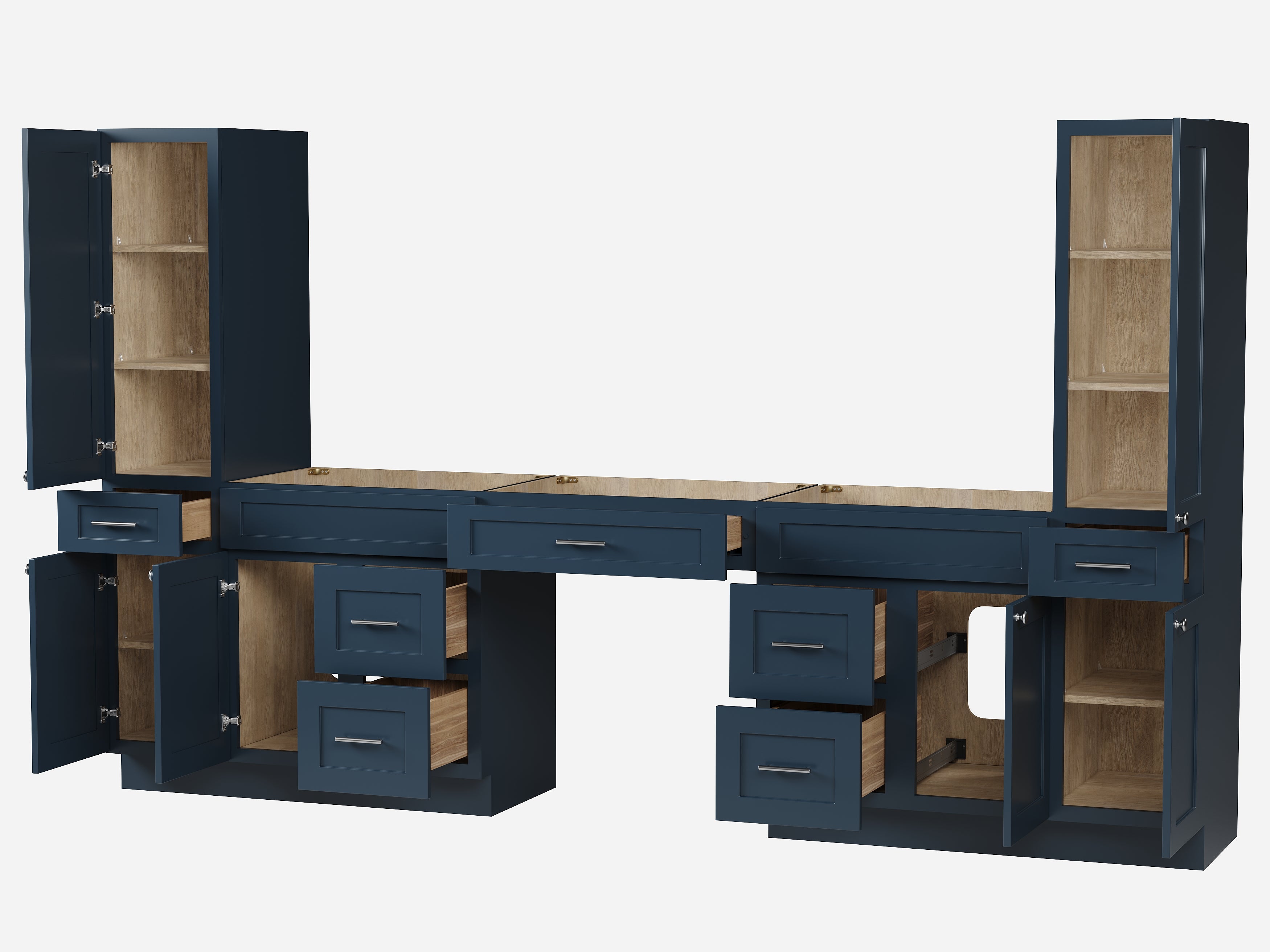 Disar 120'' Double Bathroom Vanity With Tall Linen Cabinet Dovetail Solid Wood Drawer Base Only, Drawer 7