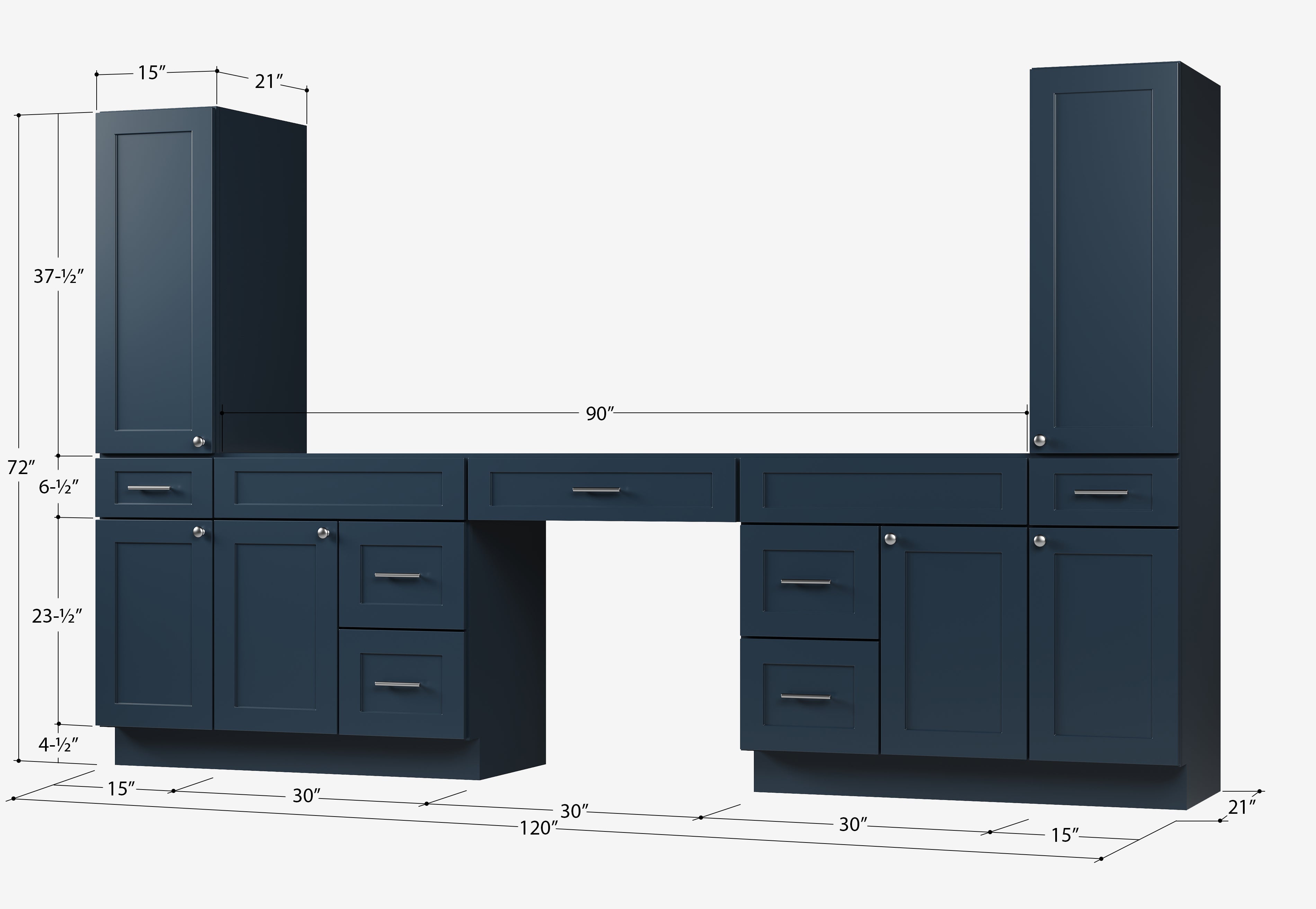 Disar 120'' Double Bathroom Vanity With Tall Linen Cabinet Dovetail Solid Wood Drawer Base Only, Drawer 7