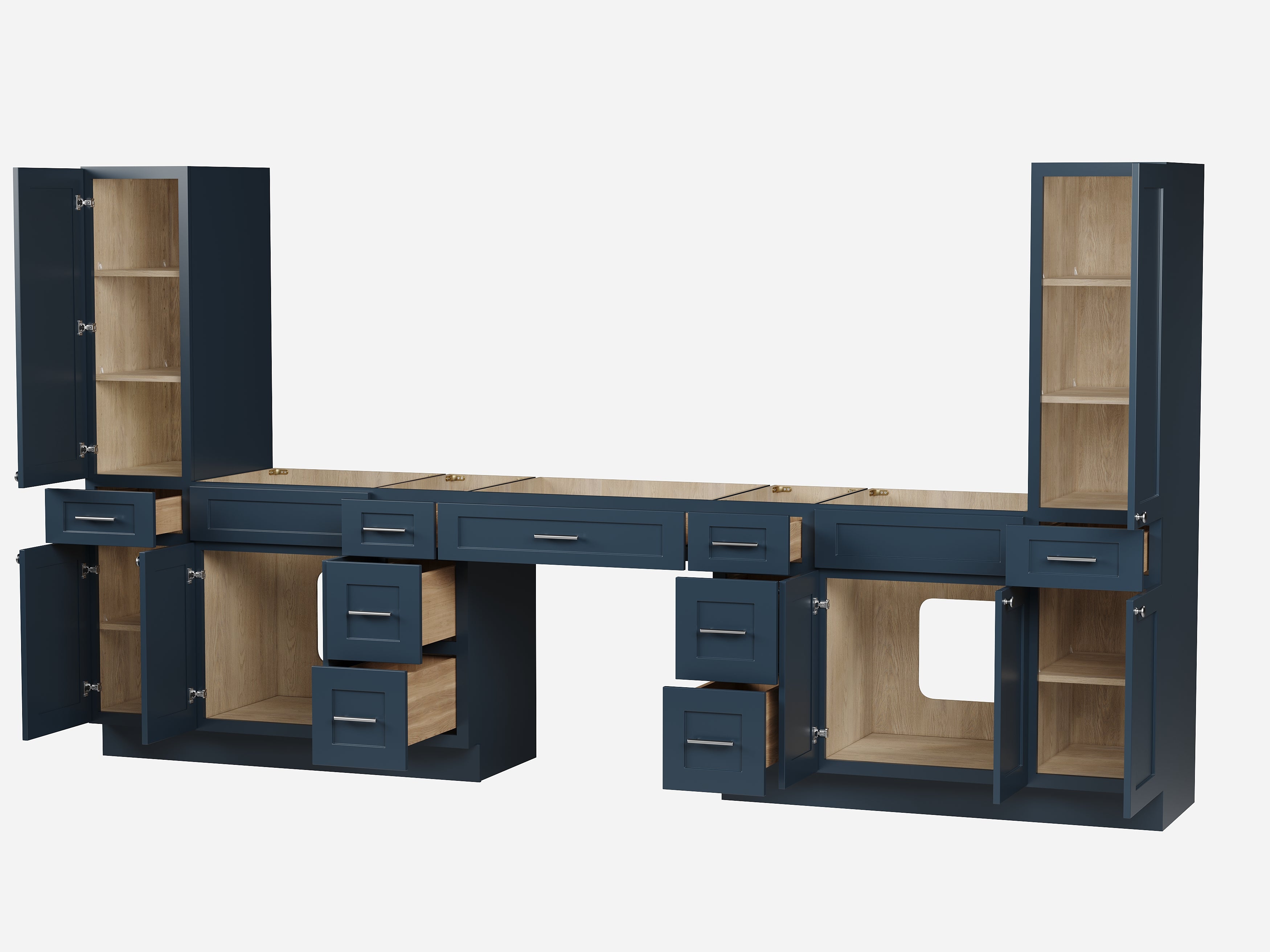 Disar 132'' Double Bathroom Vanity With Tall Linen Cabinet Dovetail Solid Wood Drawer Base Only, Drawer 9