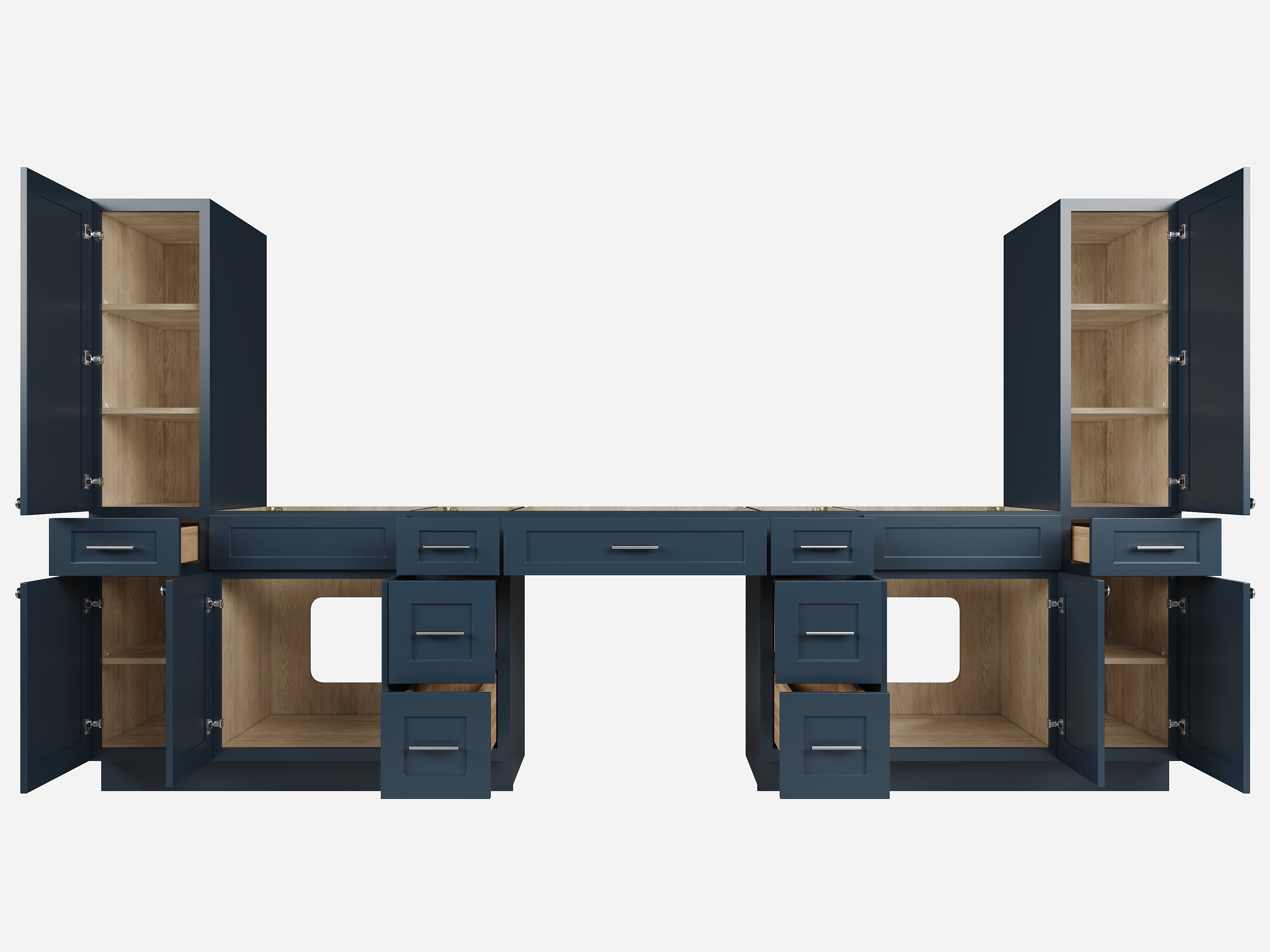 Disar 132'' Double Bathroom Vanity With Tall Linen Cabinet Dovetail Solid Wood Drawer Base Only, Drawer 9