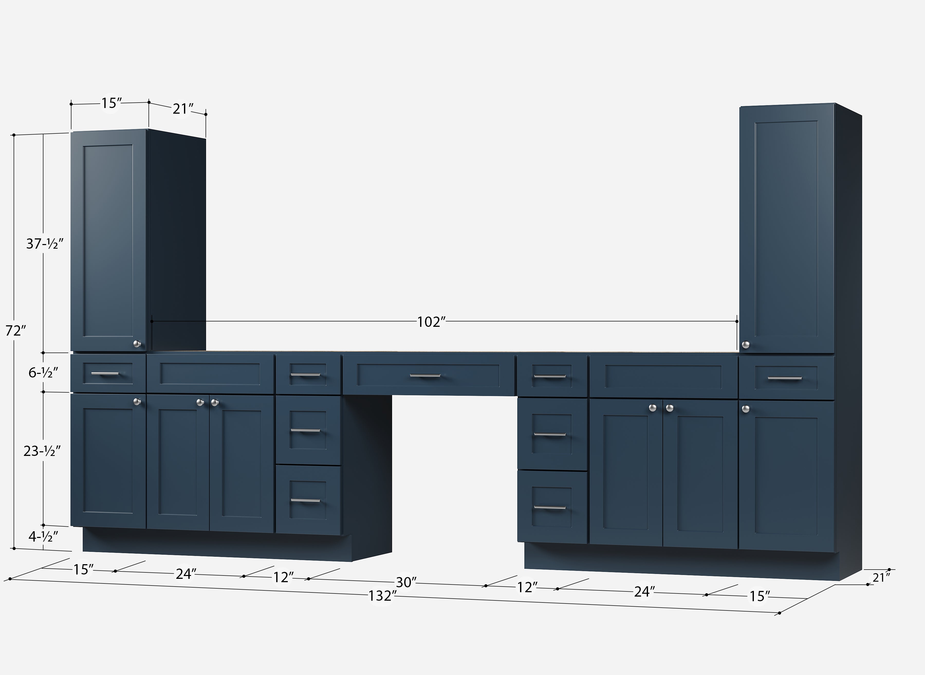 Disar 132'' Double Bathroom Vanity With Tall Linen Cabinet Dovetail Solid Wood Drawer Base Only, Drawer 9