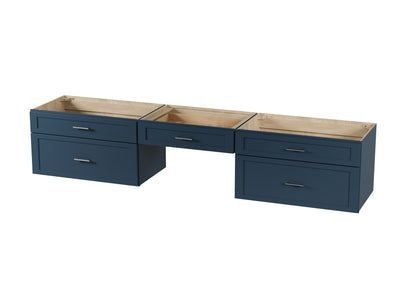 [color:Blue] 102" Floating Wall Mounted Double Bathroom Vanity With Desk, Without Top - Blue front view