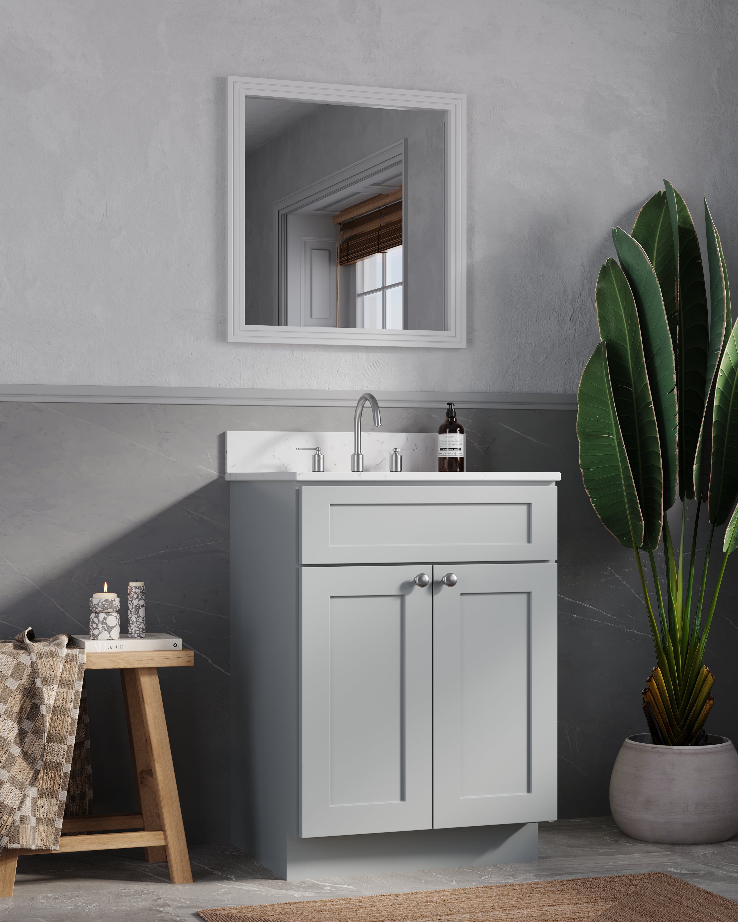 Disar 24" Quartz Top White Bathroom Vanity Single Sink