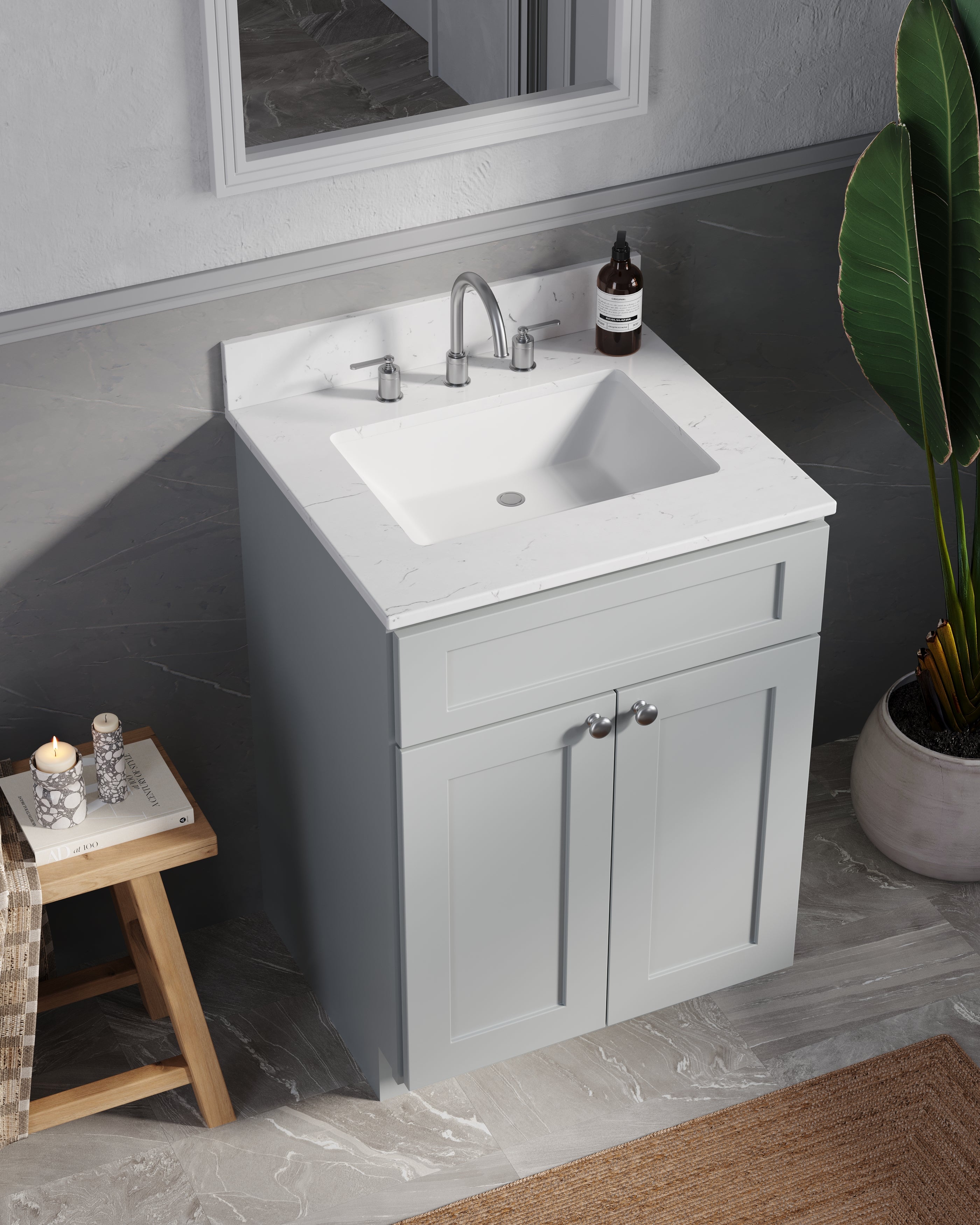 Disar 24" Quartz Top White Bathroom Vanity Single Sink