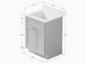 Disar 24" Quartz Top White Bathroom Vanity Single Sink