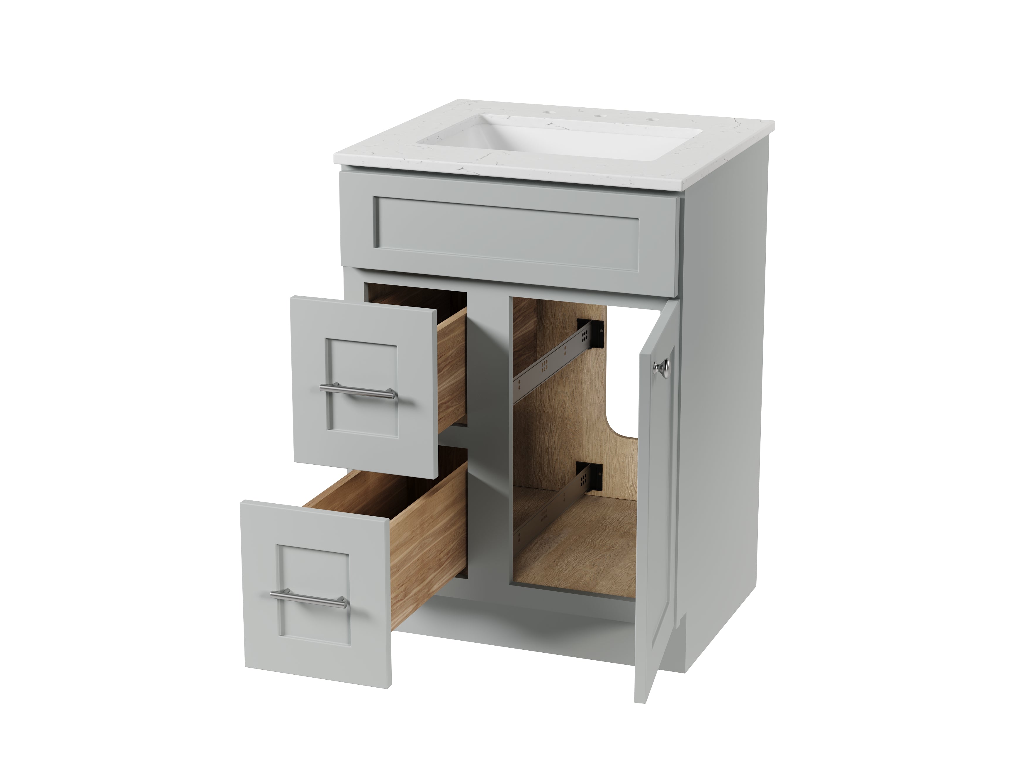 Disar 24" drawer left White Bathroom Vanity Sink with Quartz Top