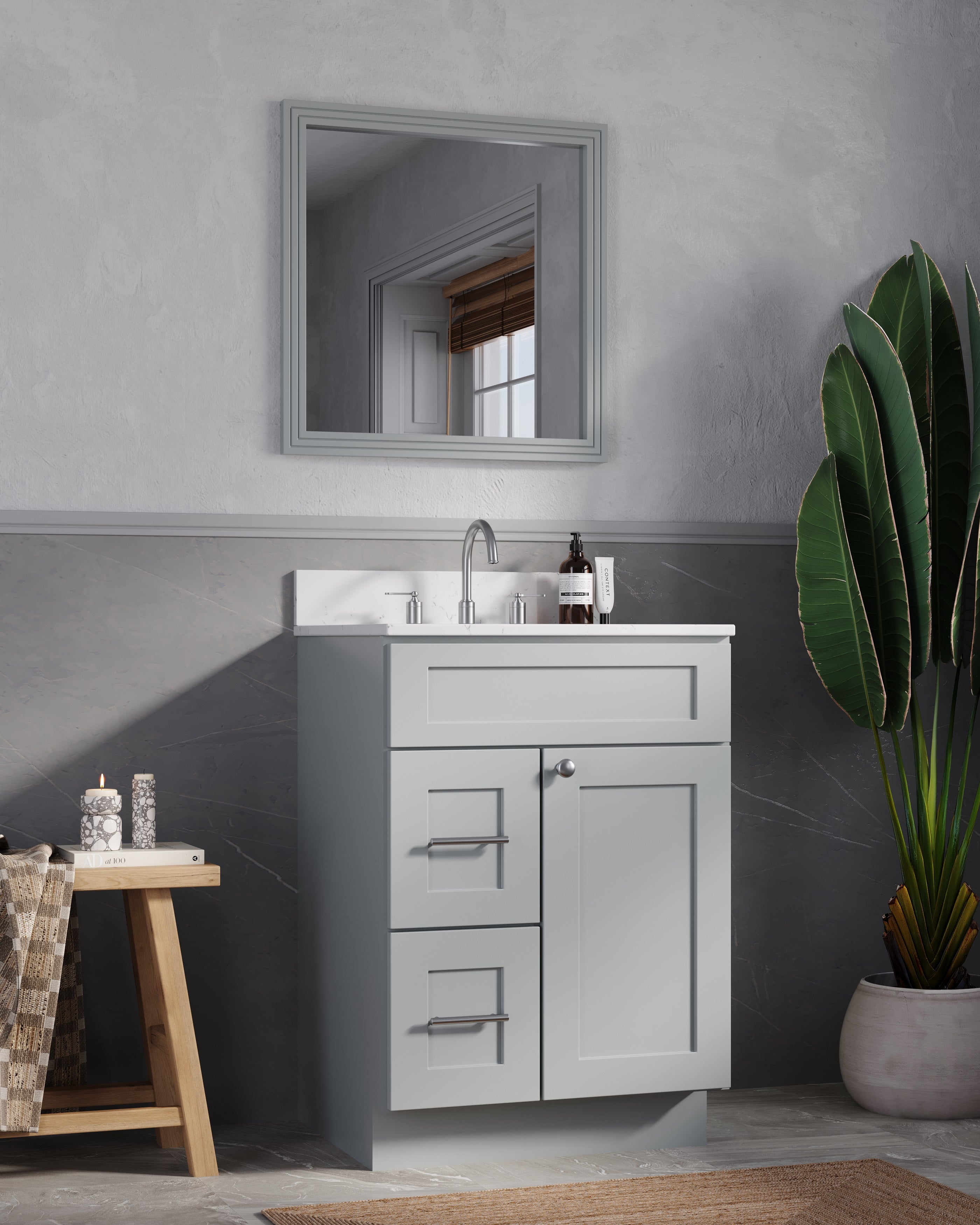 Disar 24" drawer left White Bathroom Vanity Sink with Quartz Top