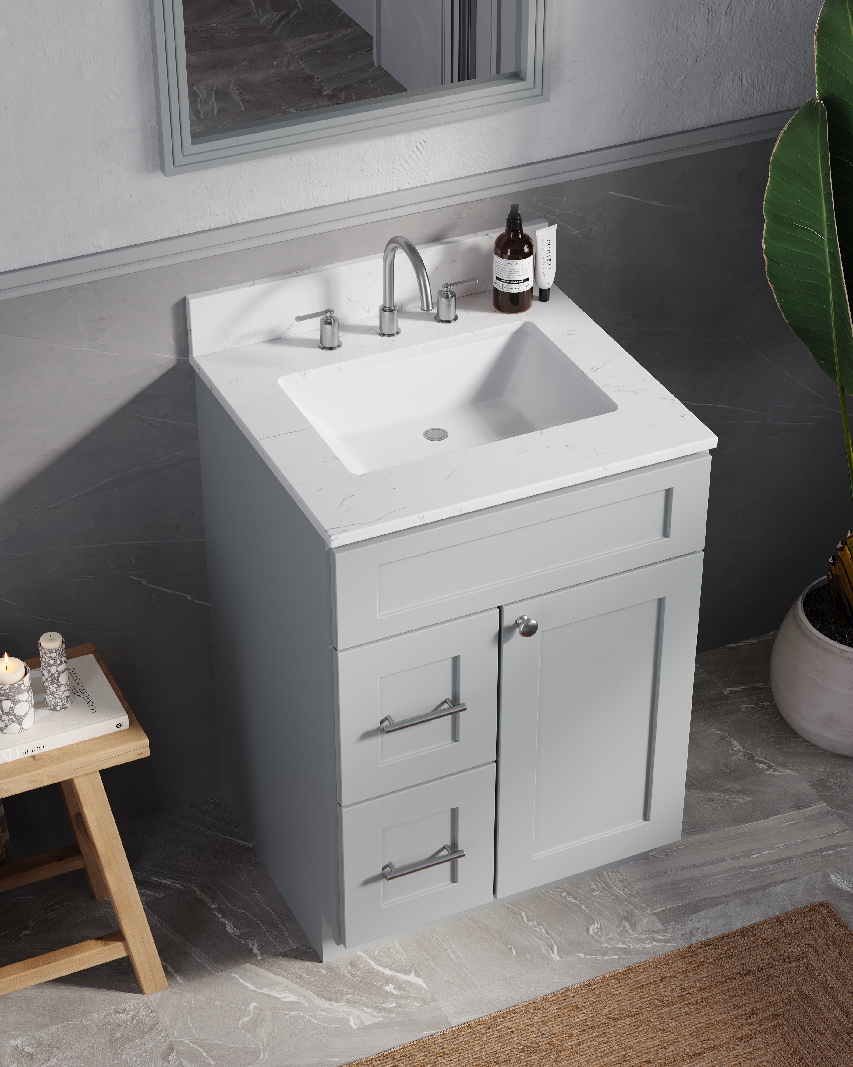 Disar 24" drawer left White Bathroom Vanity Sink with Quartz Top
