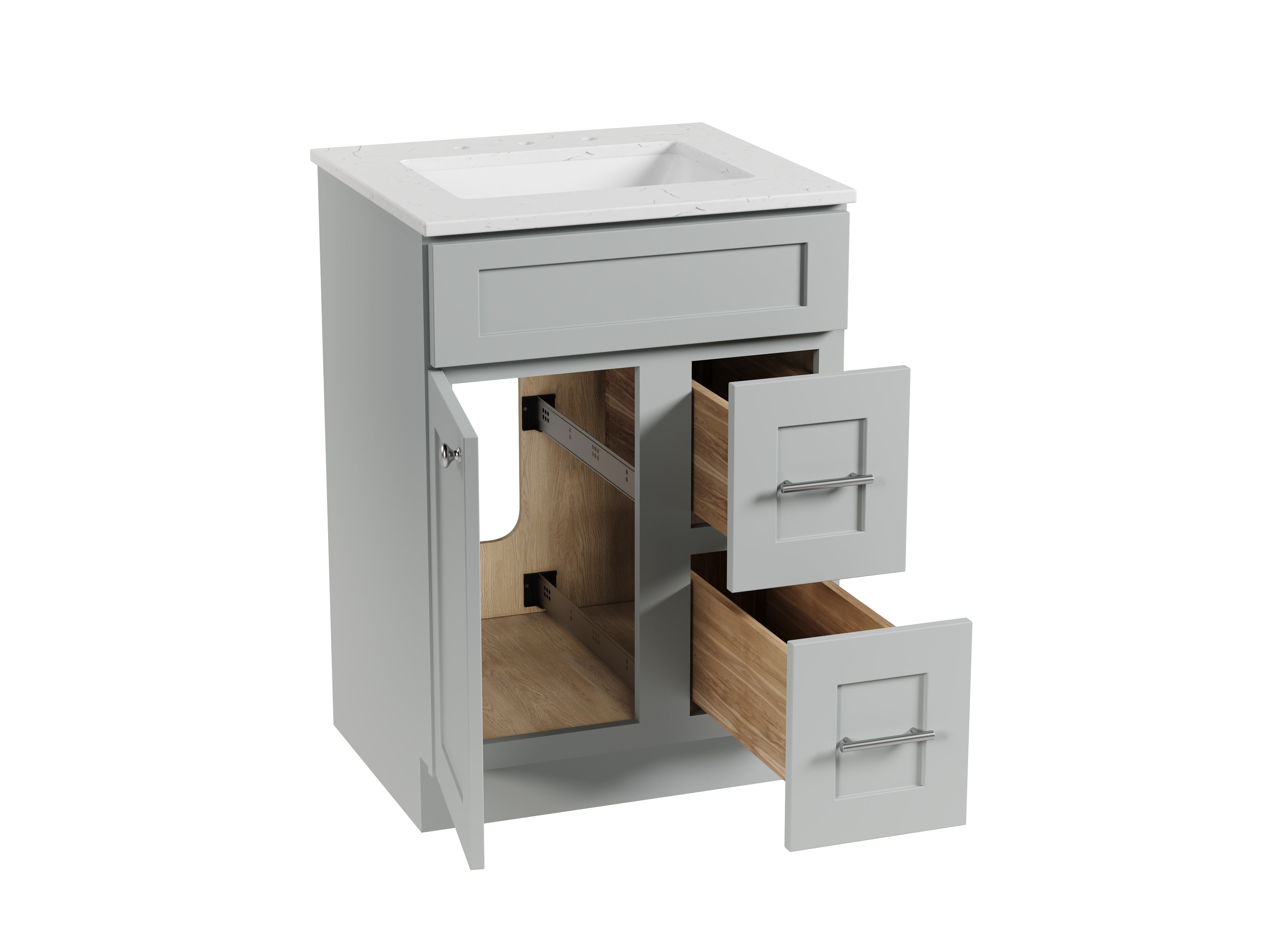 Disar 24" drawer Right White Bathroom Vanity Sink with Quartz Top