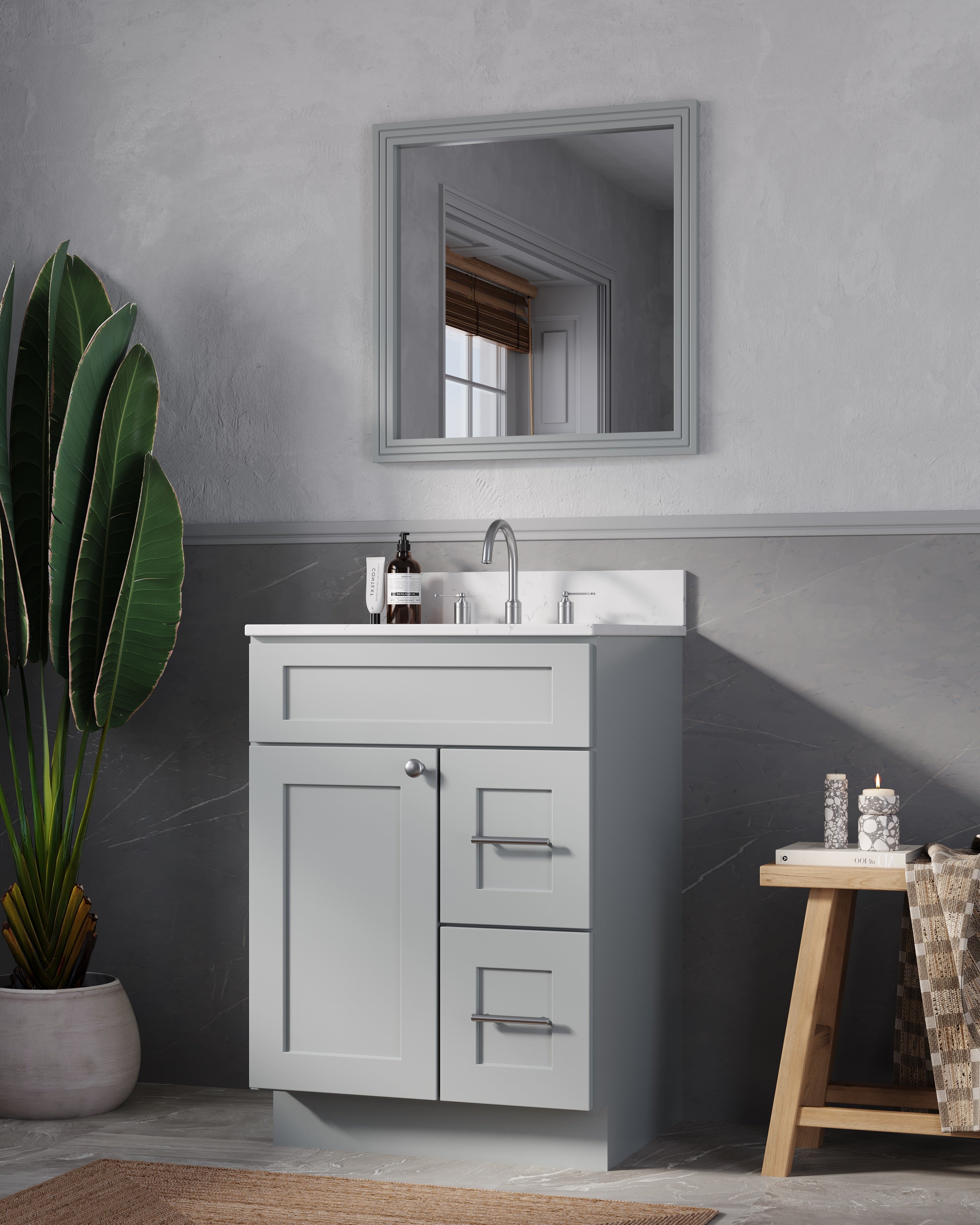 Disar 24" drawer Right White Bathroom Vanity Sink with Quartz Top