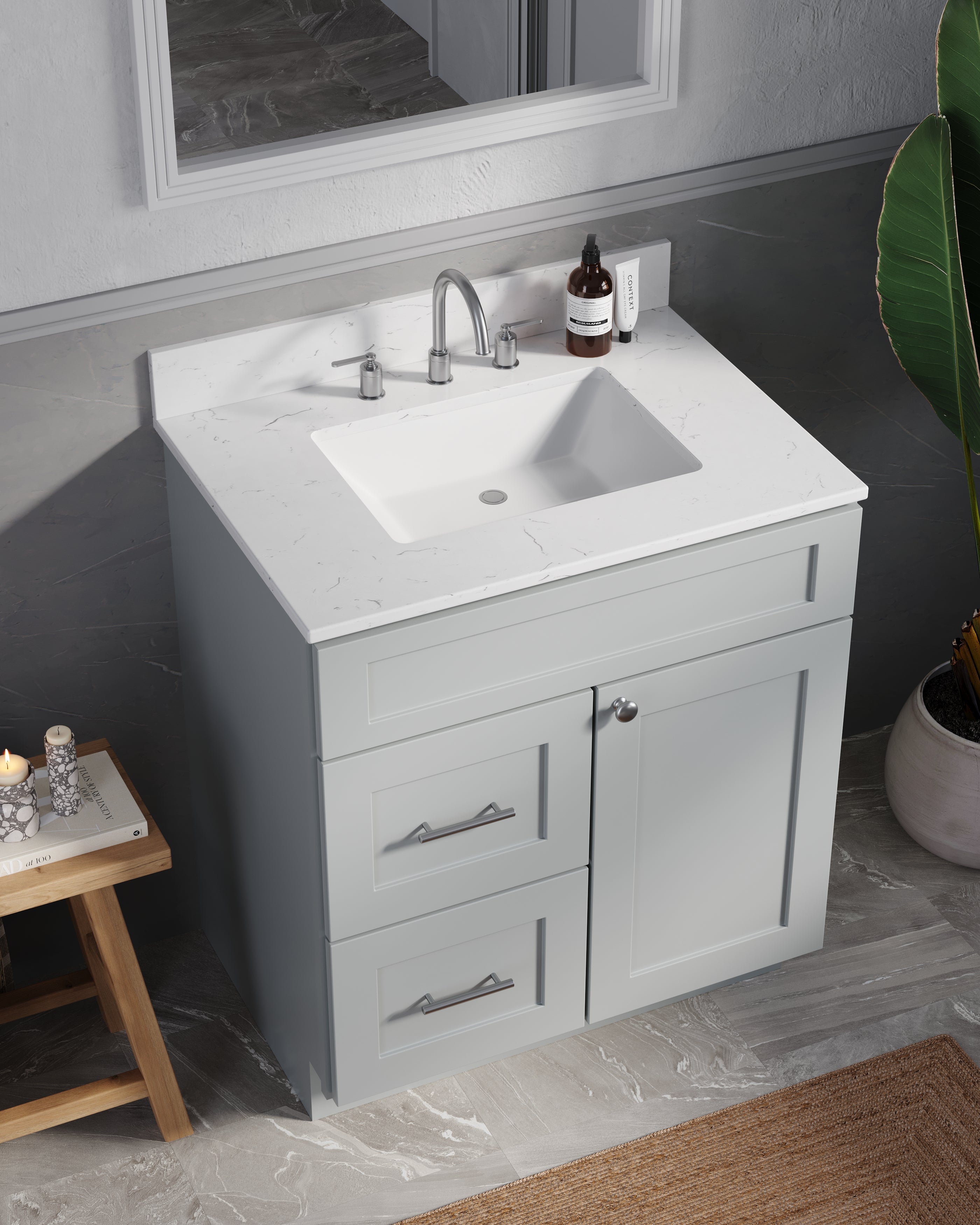 Disar 30" drawer left White Bathroom Vanity Sink with Quartz Top