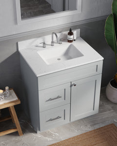 Disar 30" drawer left White Bathroom Vanity Sink with Quartz Top