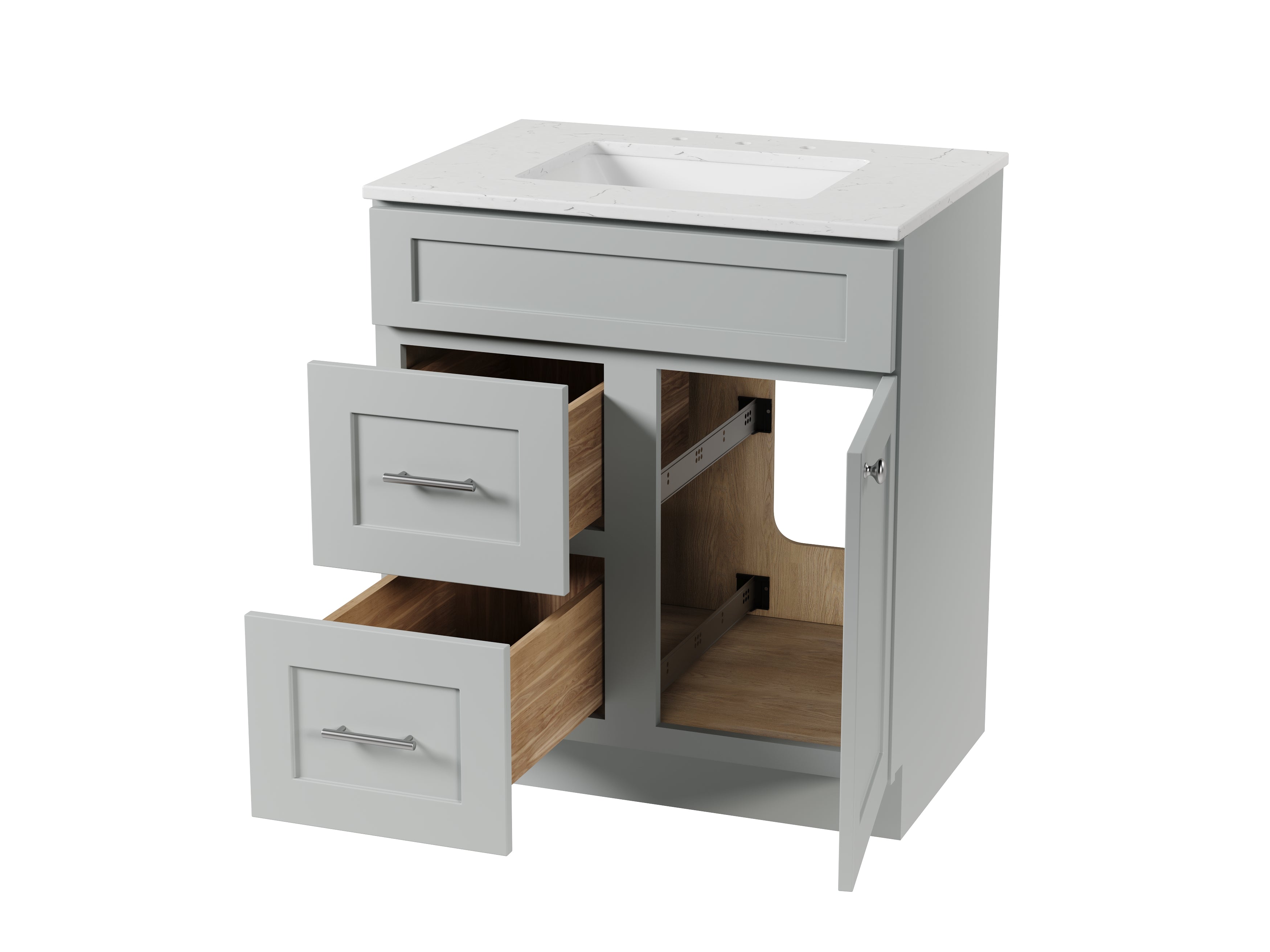 Disar 30" drawer left White Bathroom Vanity Sink with Quartz Top