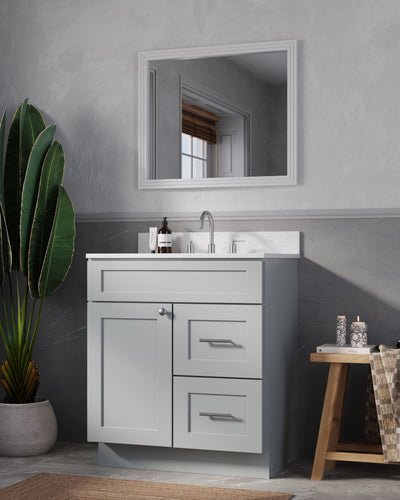 [color:Gray] 30 x 21 Inch Right Drawer Bathroom Vanity White Single Sink - Gray finish view