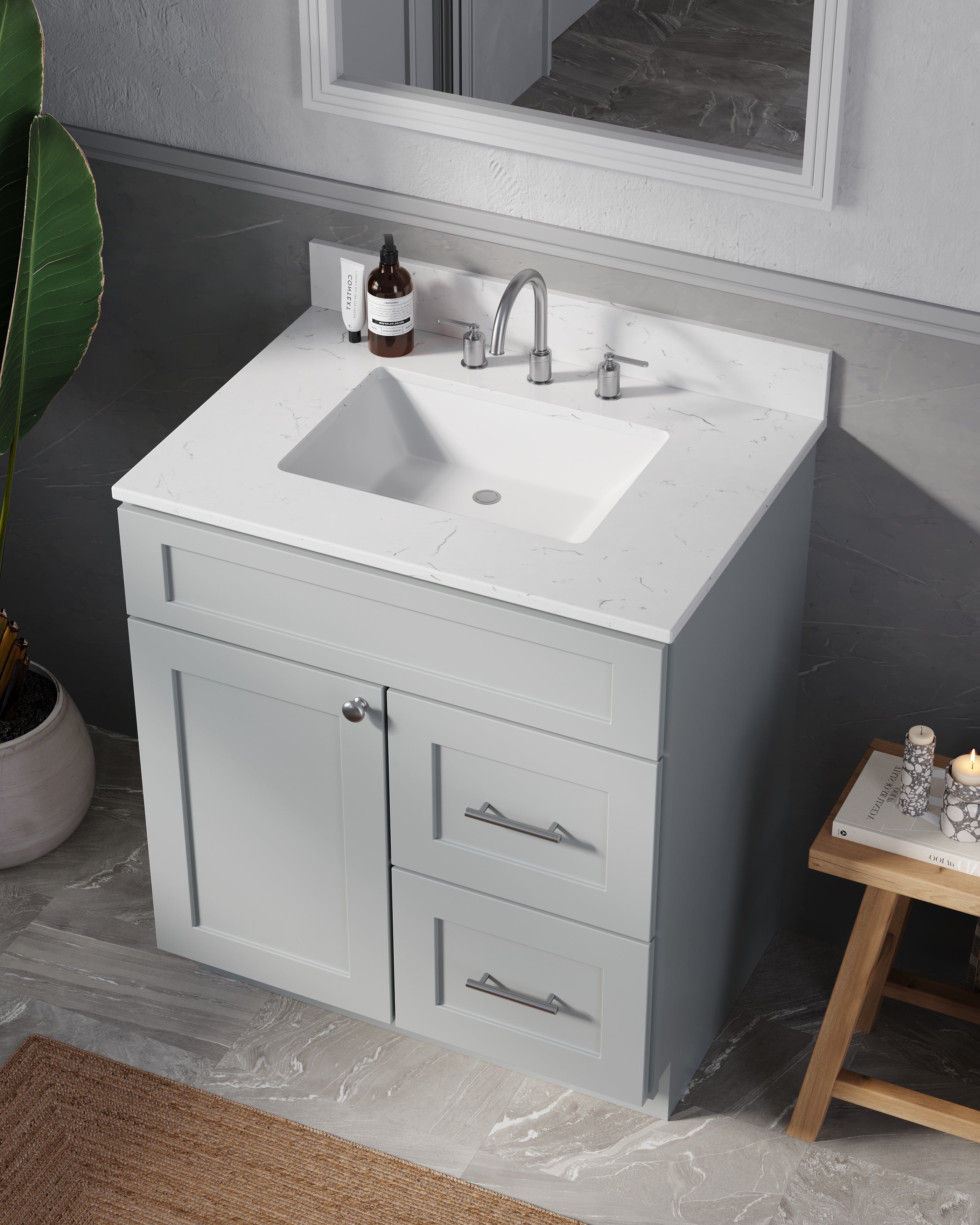Disar 30 x 21 Inch Drawer Right  Bathroom Vanity White Single Sink