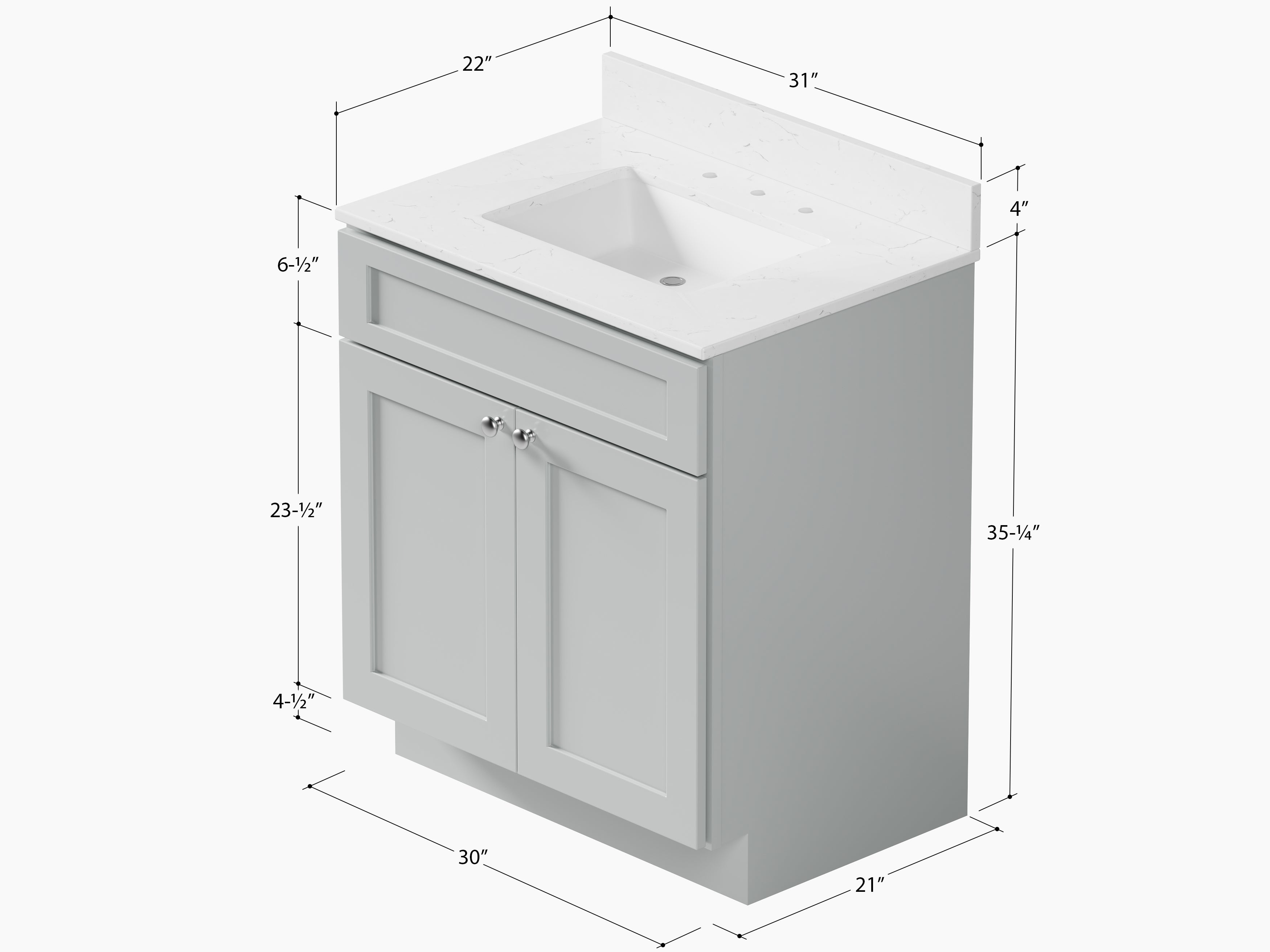Disar 30 Inch Bathroom Vanity White Single Sink