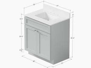 Disar 30 Inch Bathroom Vanity White Single Sink