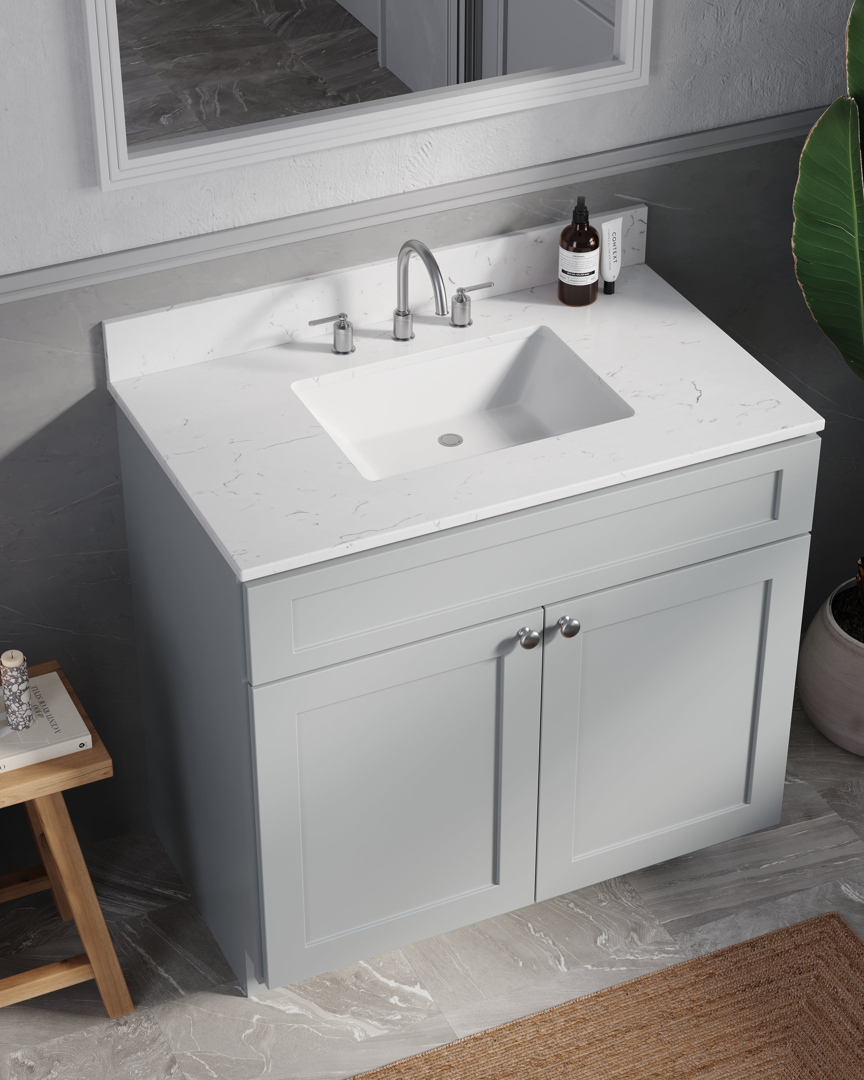 Disar 36 Inch Bathroom Vanity White Single Sink with Calacatta Quartz Top