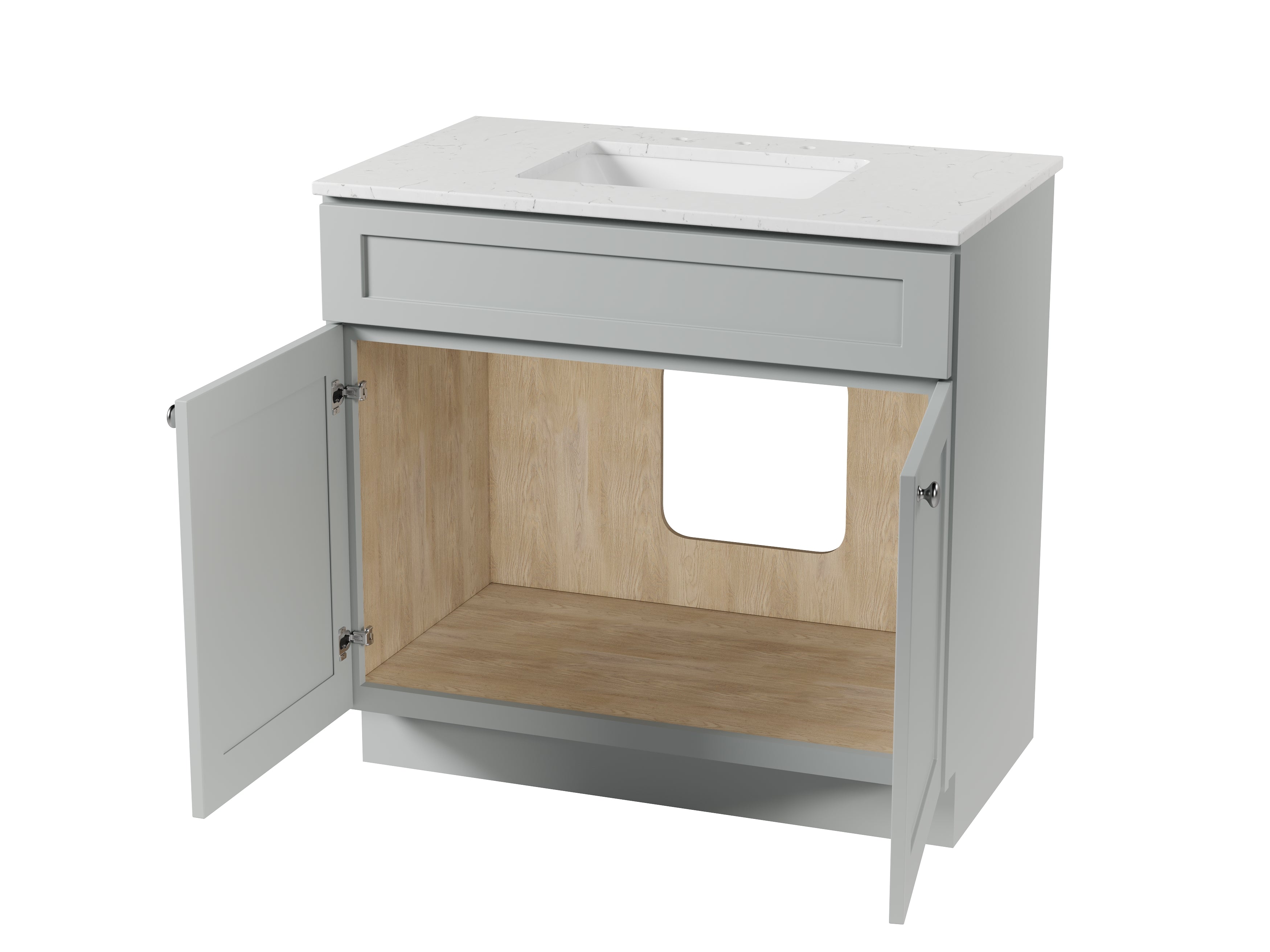 Disar 36 Inch Bathroom Vanity White Single Sink with Calacatta Quartz Top