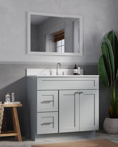 Disar 36'' White Bathroom Vanity with Calacatta Quartz Top and Left Drawers