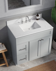 Disar 36'' White Bathroom Vanity with Calacatta Quartz Top and Left Drawers