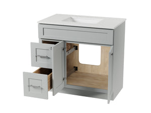 Disar 36'' White Bathroom Vanity with Calacatta Quartz Top and Left Drawers