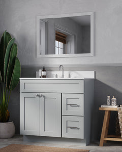 Disar 36'' White Bathroom Vanity with Calacatta Quartz Top and Right Drawers
